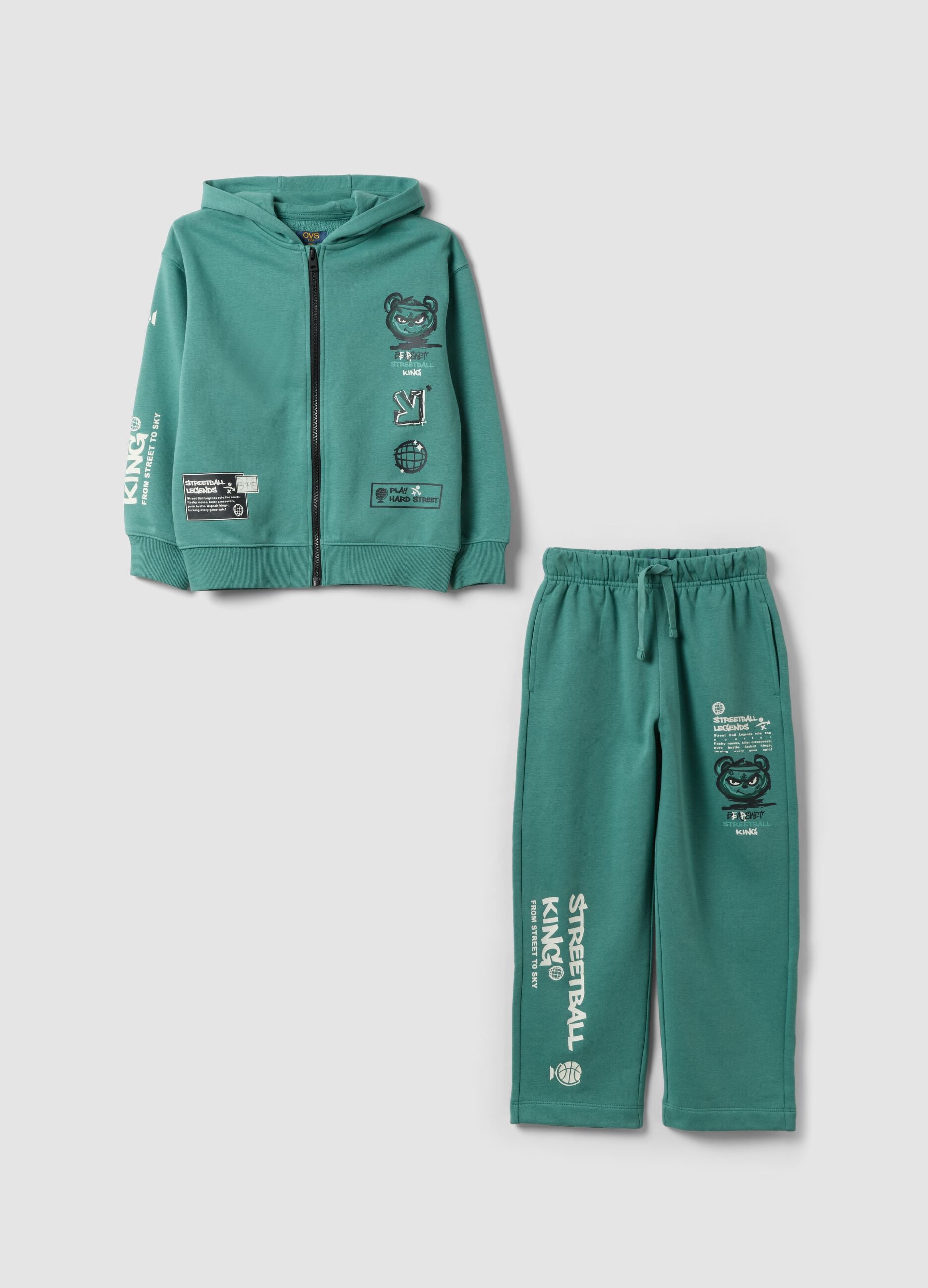 Tuta jogging verde in misto cotone con felpa con cappuccio per bambino