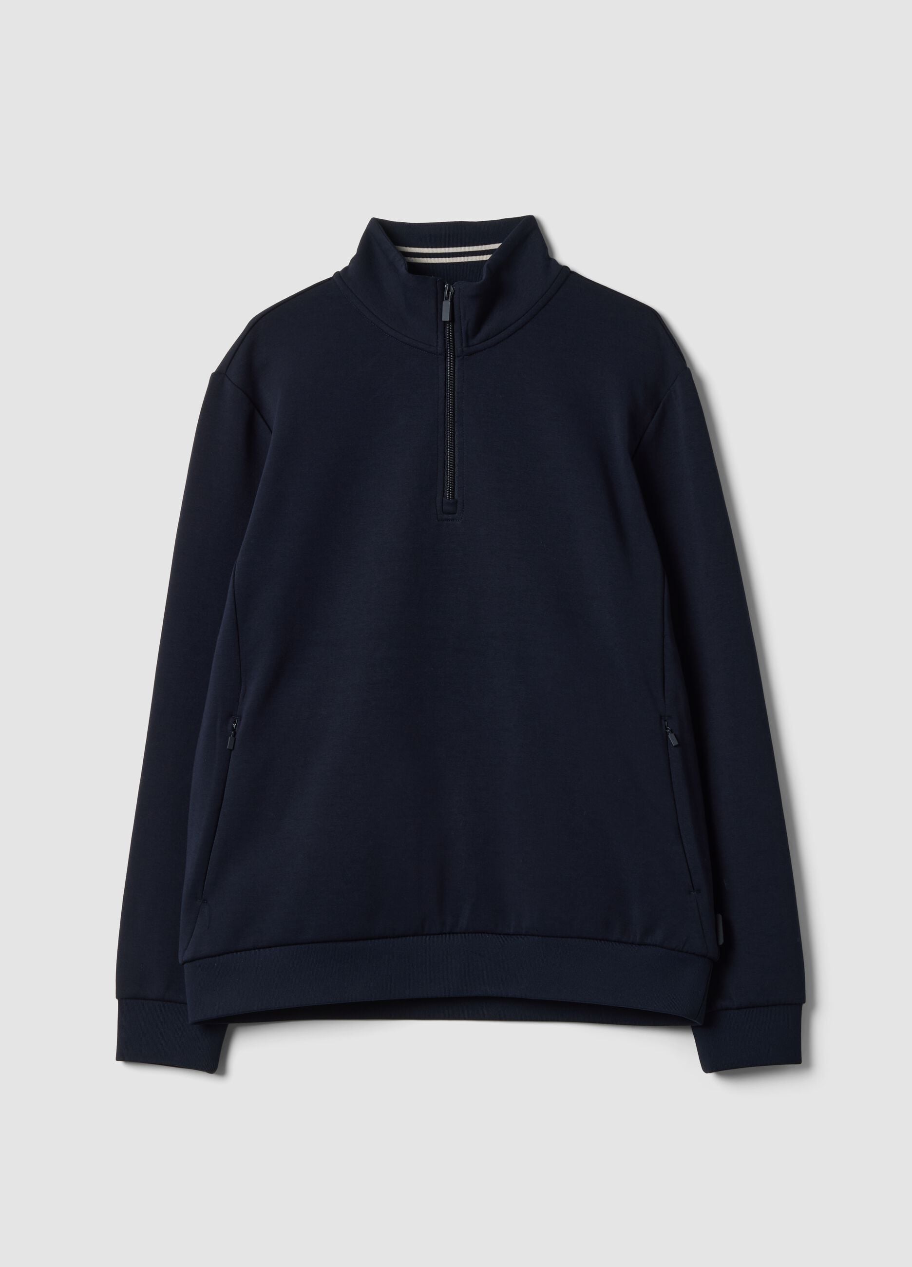 Navy blue breathable stretch-cotton half-zip, 2-way stretch