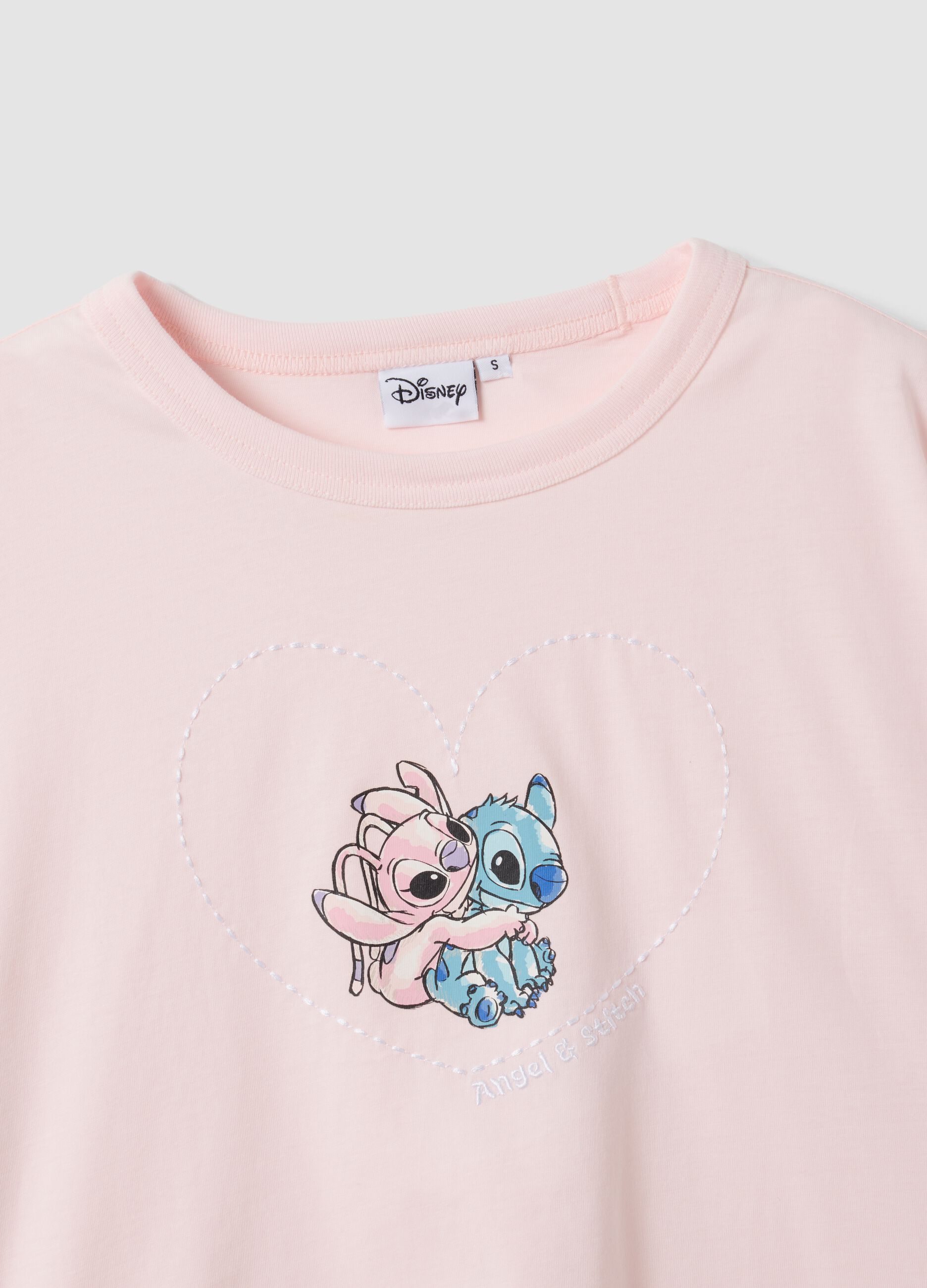 Pink pure cotton Lilo & Stitch print T-shirt, regular fit