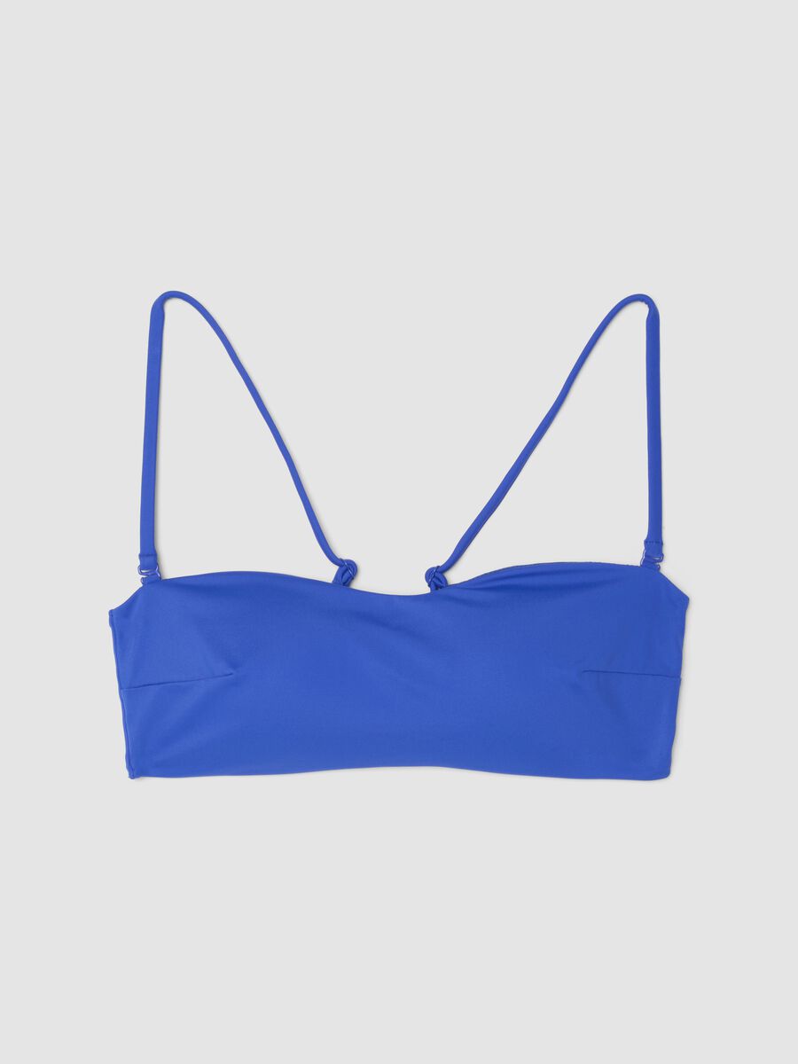 Blue bandeau bikini top in stretch fabric_0