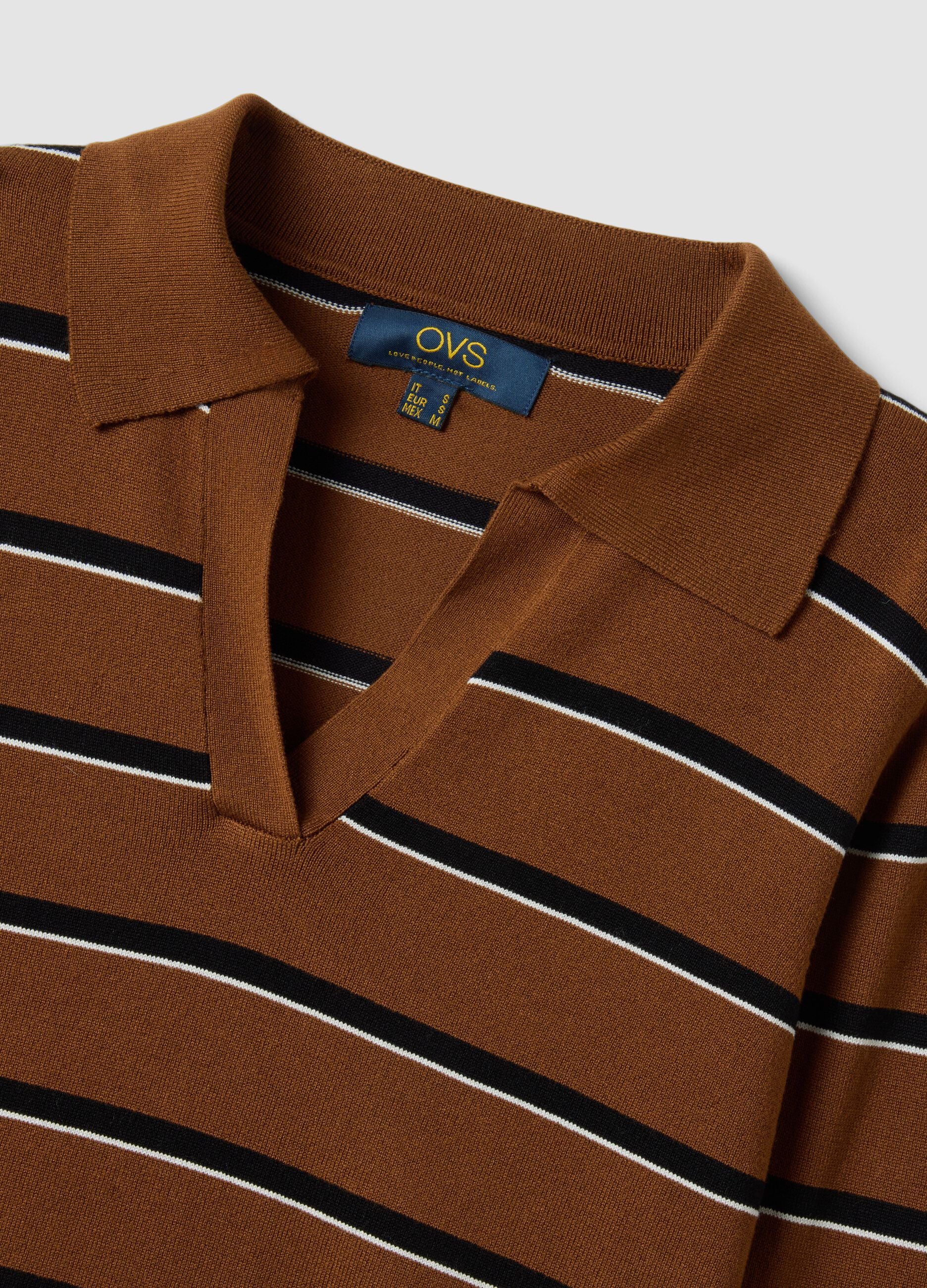 Brown viscose-blend polo-collar jumper, regular fit