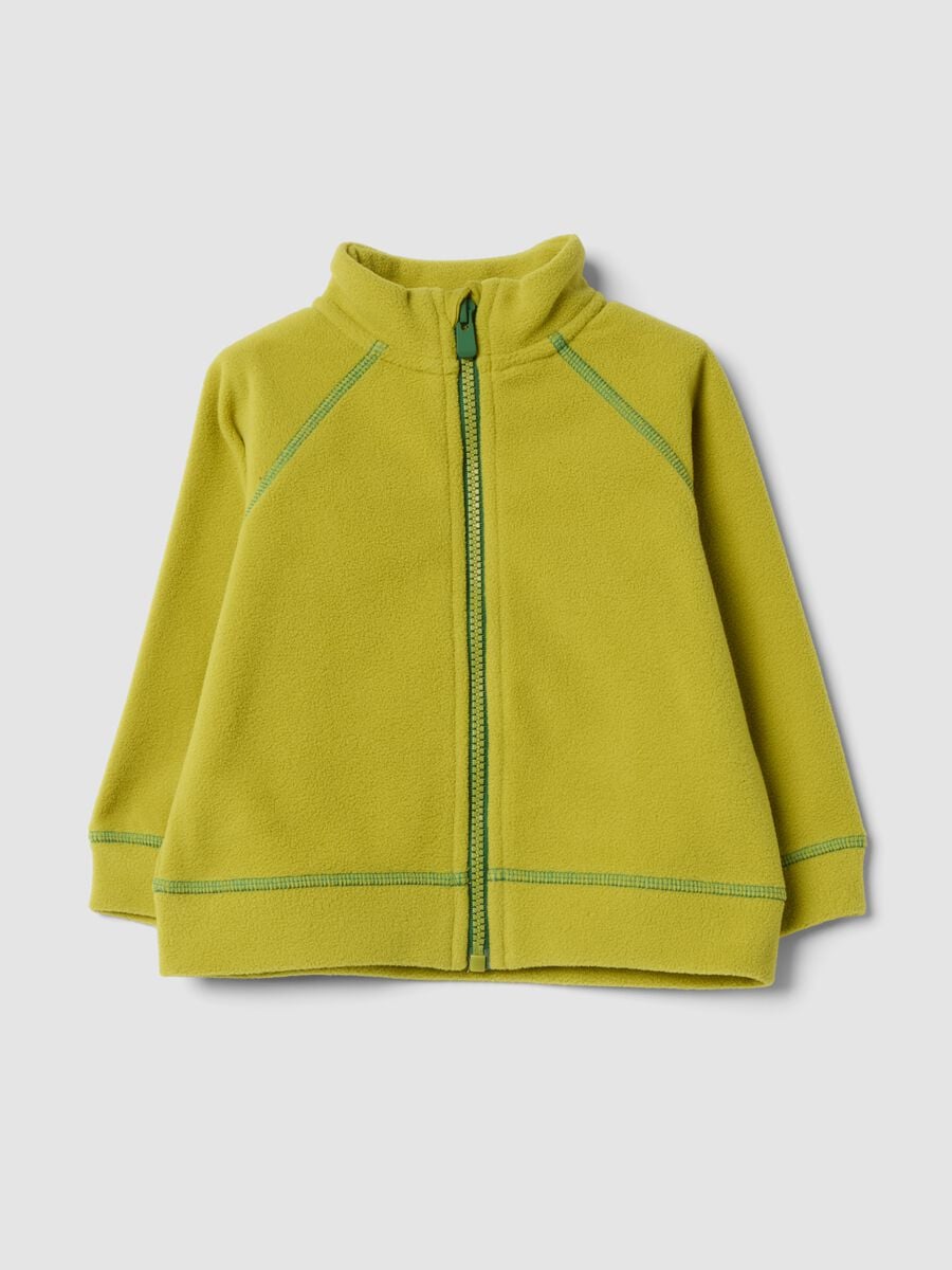 Felpa verde con girocollo e zip in pile regular fit_0
