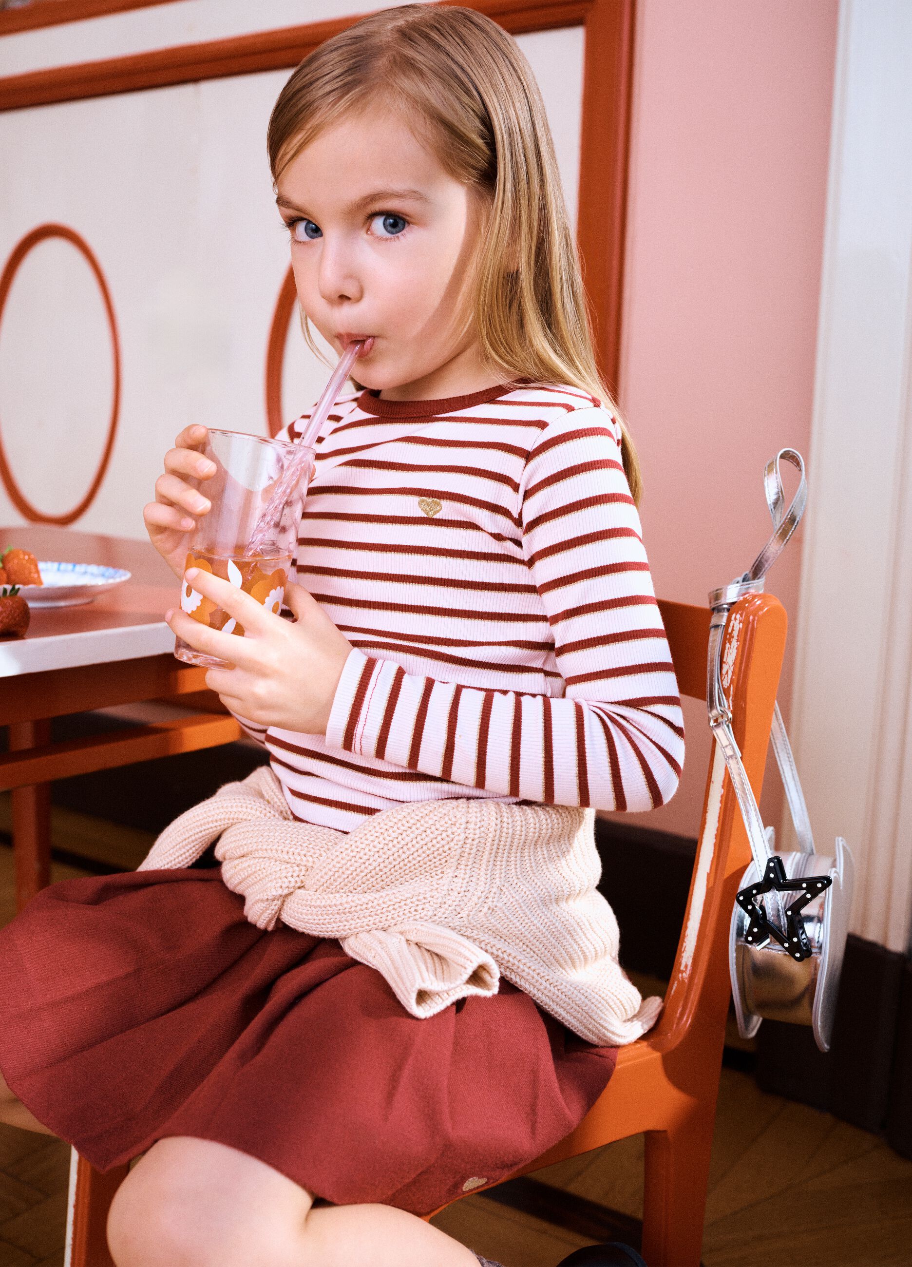 Girls&rsquo; multicolour striped stretch-cotton T-shirt with embroidery