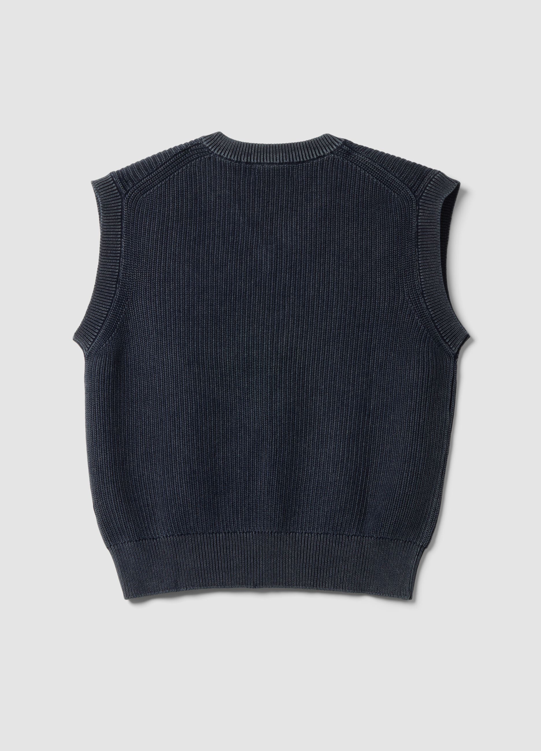 Gilet blu cropped in puro cotone con scollo profondo a V