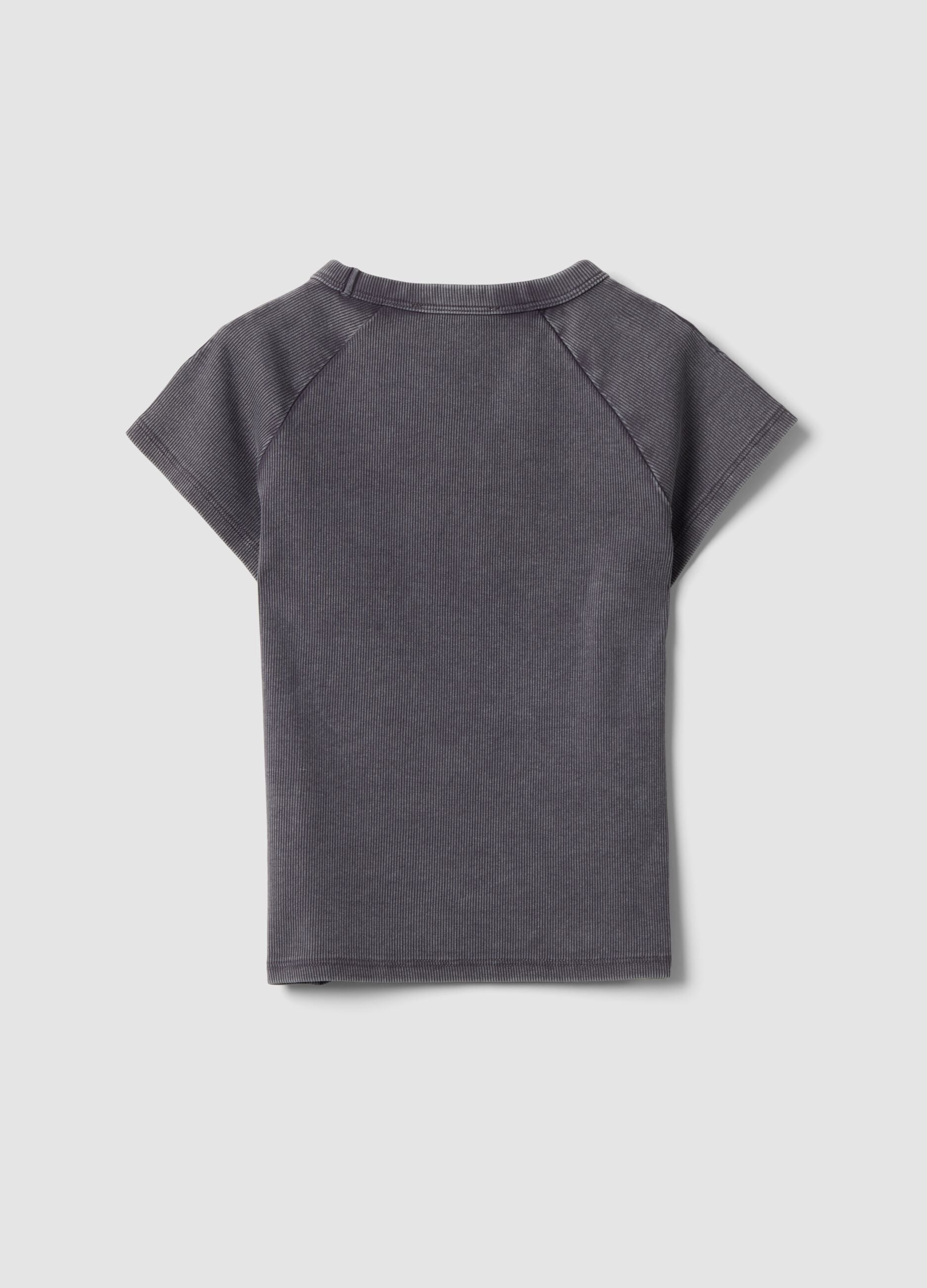 Grey fitted ribbed stretch cotton T-shirt with Detroit slogan