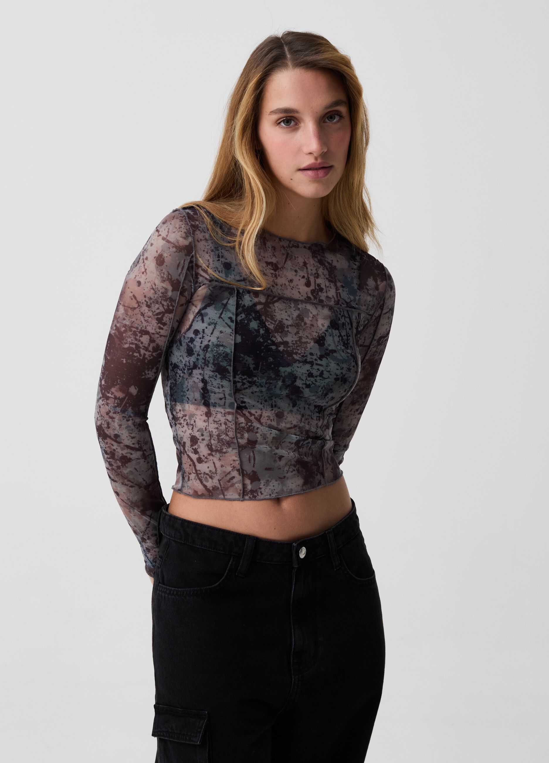 B.ANGEL FOR THE SEA BEYOND mesh crop T-shirt with dip-dye pattern