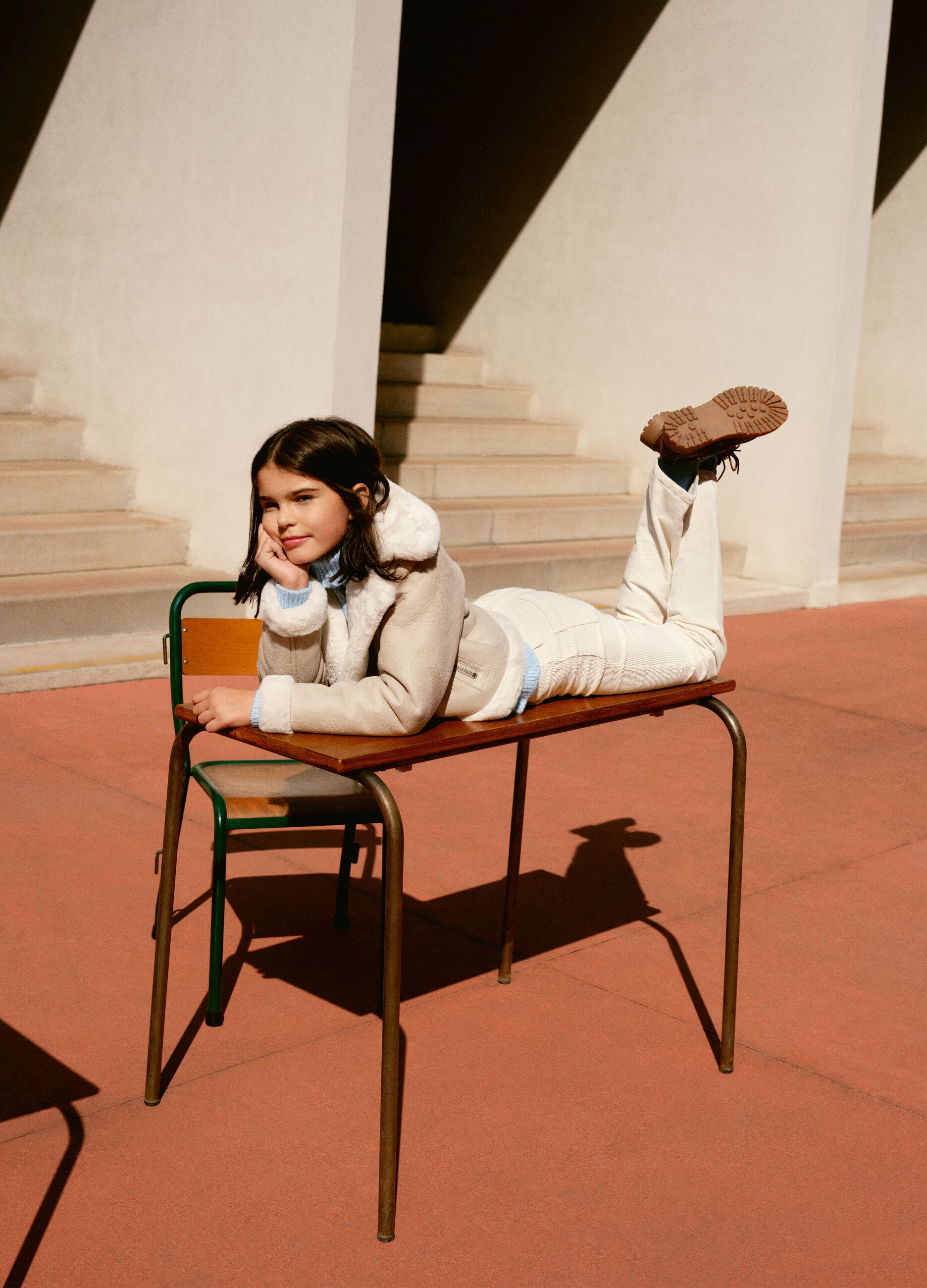 Beige faux leather jacket with synthetic fur