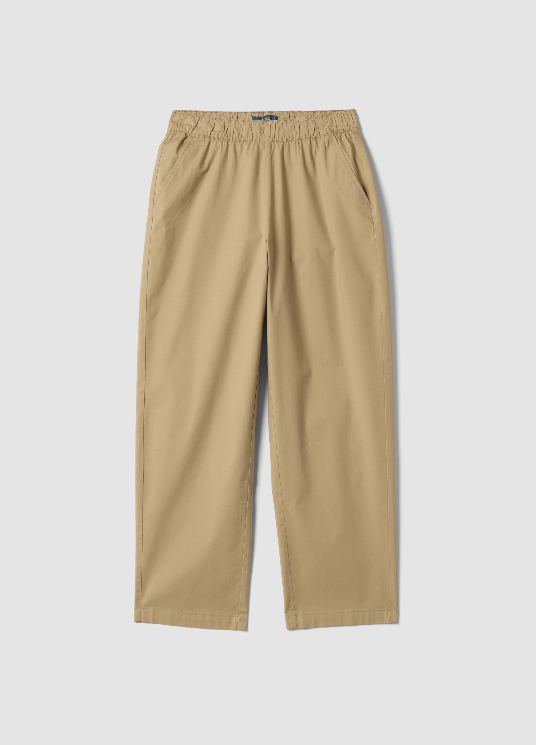 Beige stretch-cotton trousers with elasticated waistband