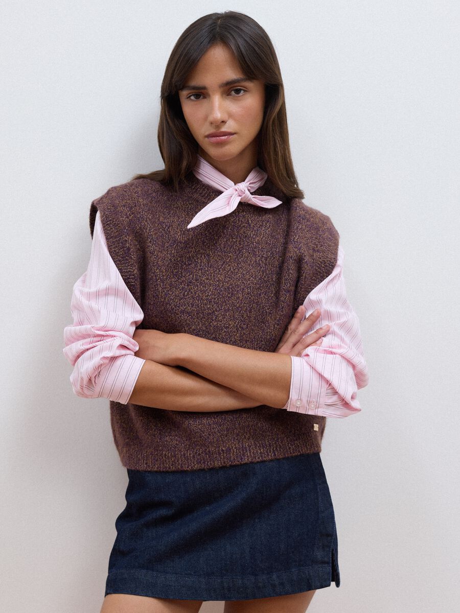 Gilet marrone girocollo in misto lyocell e lana_0