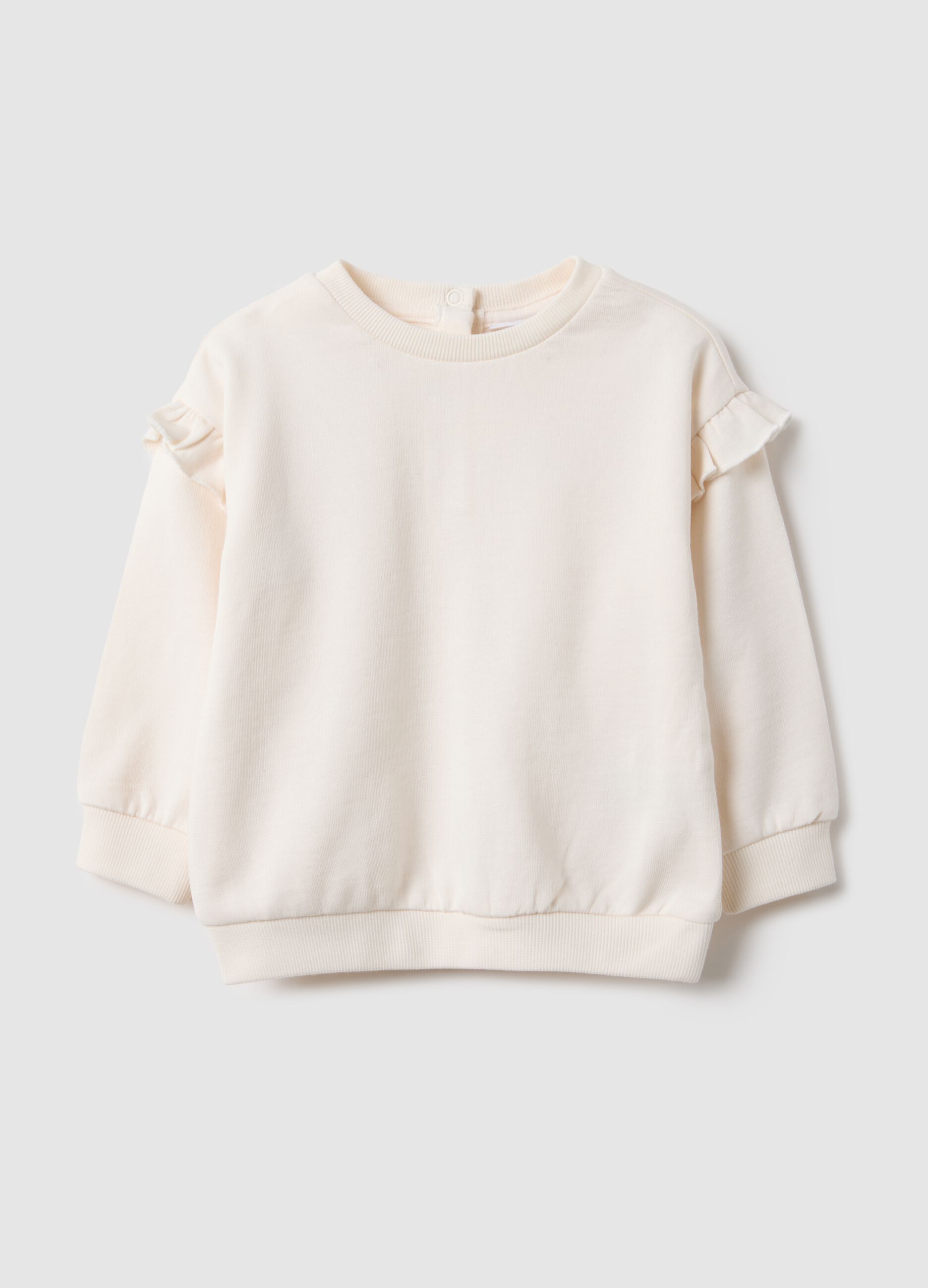Sweatshirt branca de algod&atilde;o puro com corte regular e folhos para menina