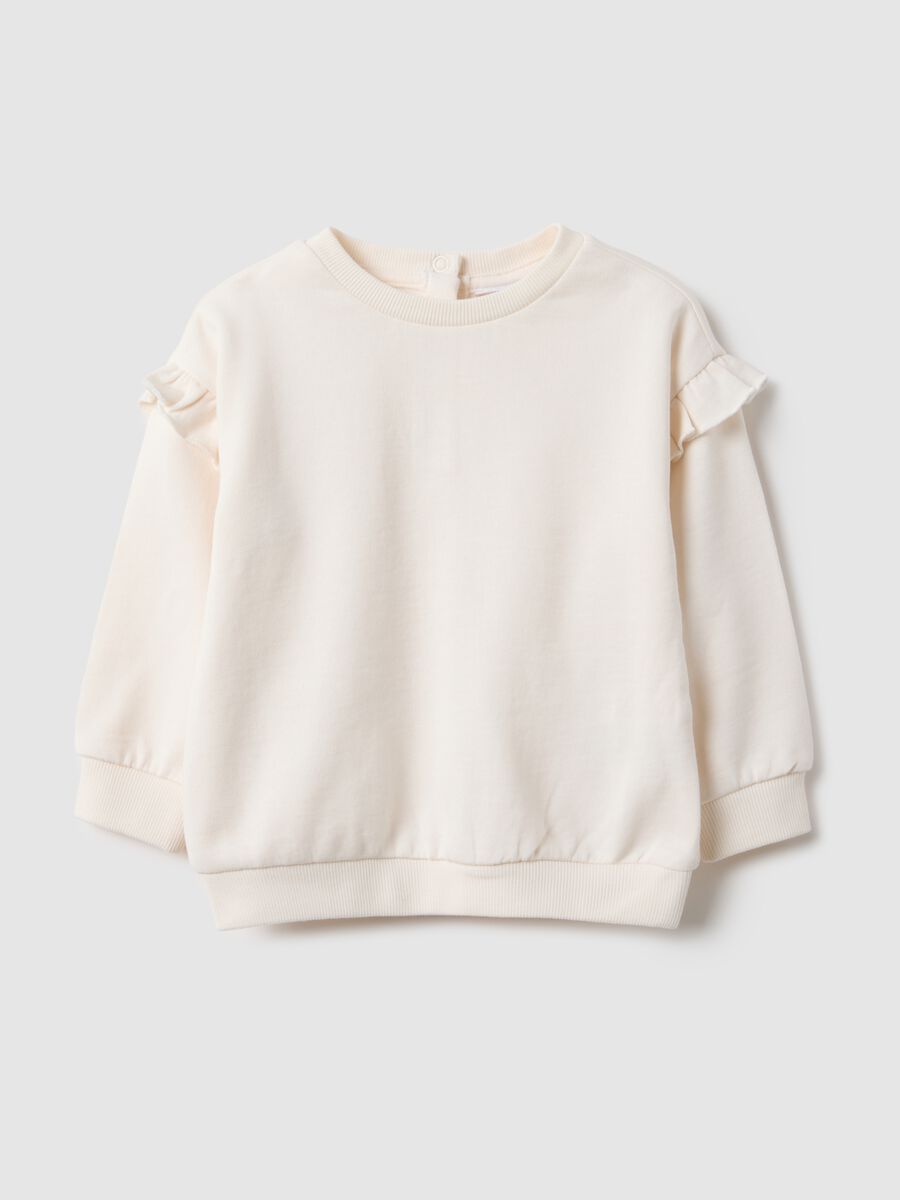 White regular fit pure cotton sweatshirt with ruffles for girls_0