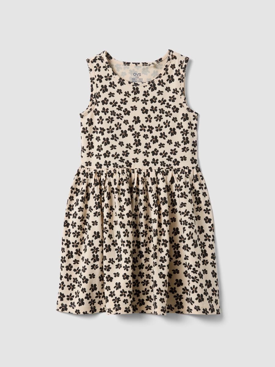 Beige pure cotton dress with floral print_0