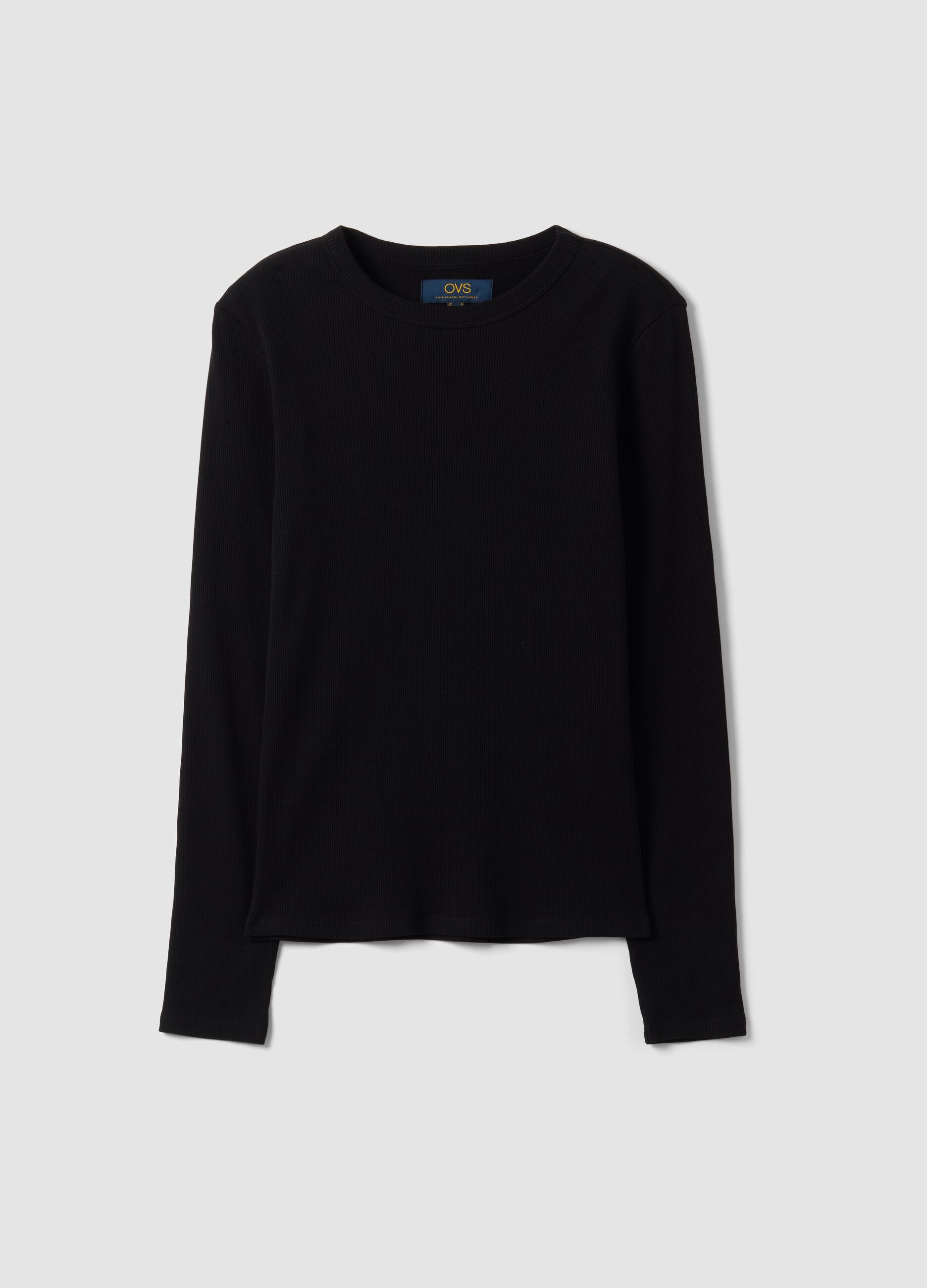 Black long-sleeve pure cotton T-shirt