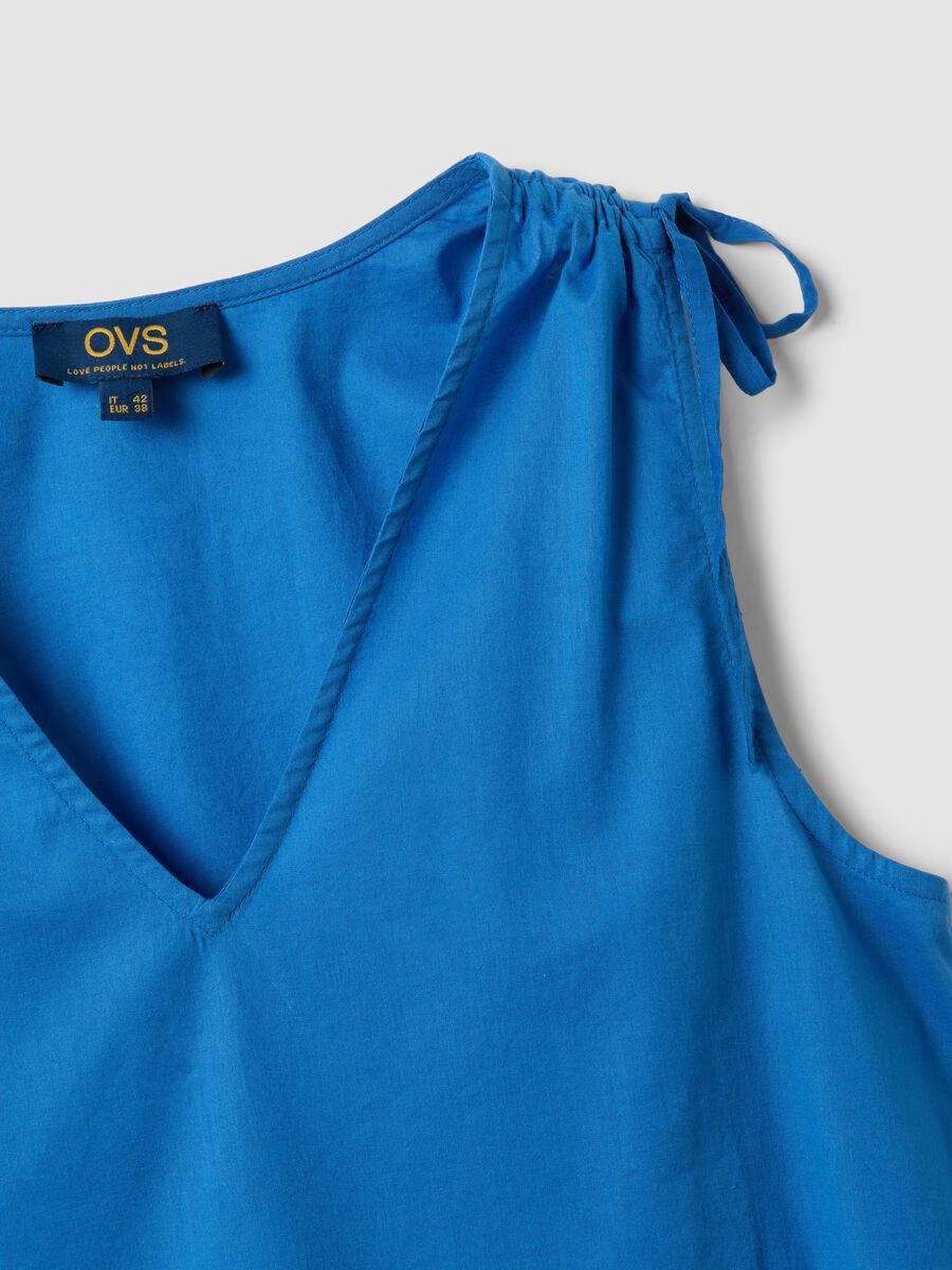 Blue pure cotton V-neck blouse_5