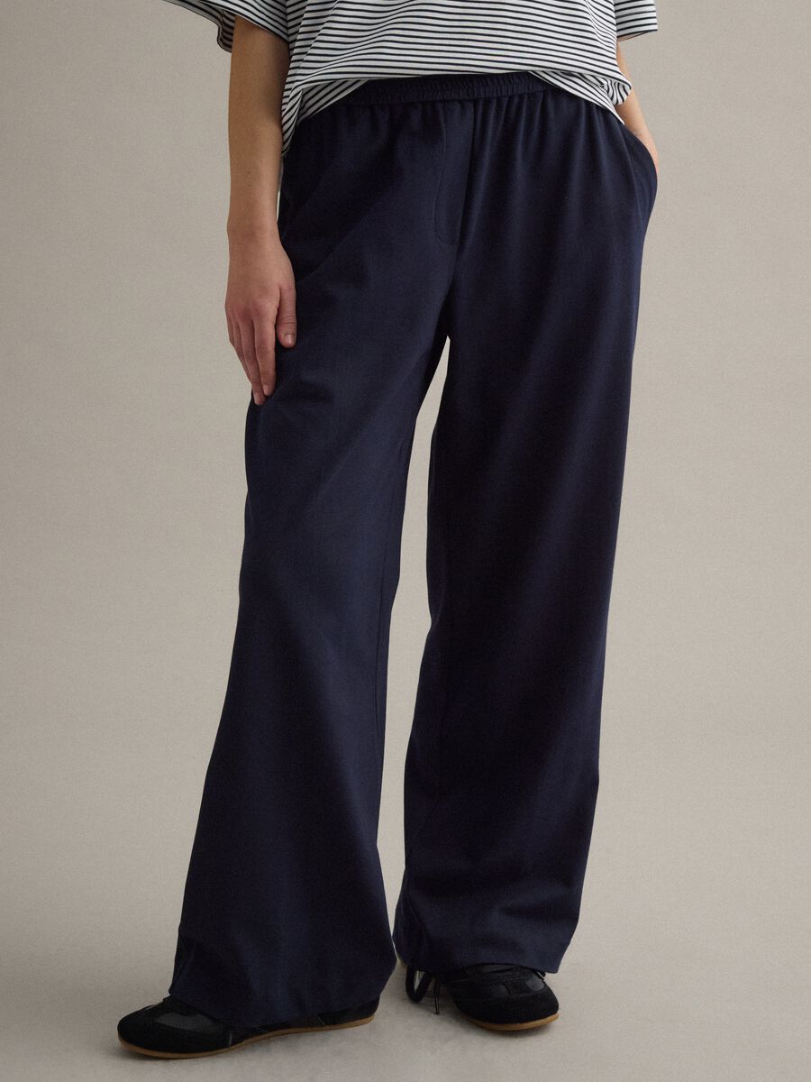 Blue stretch cotton trousers with regular fit_1