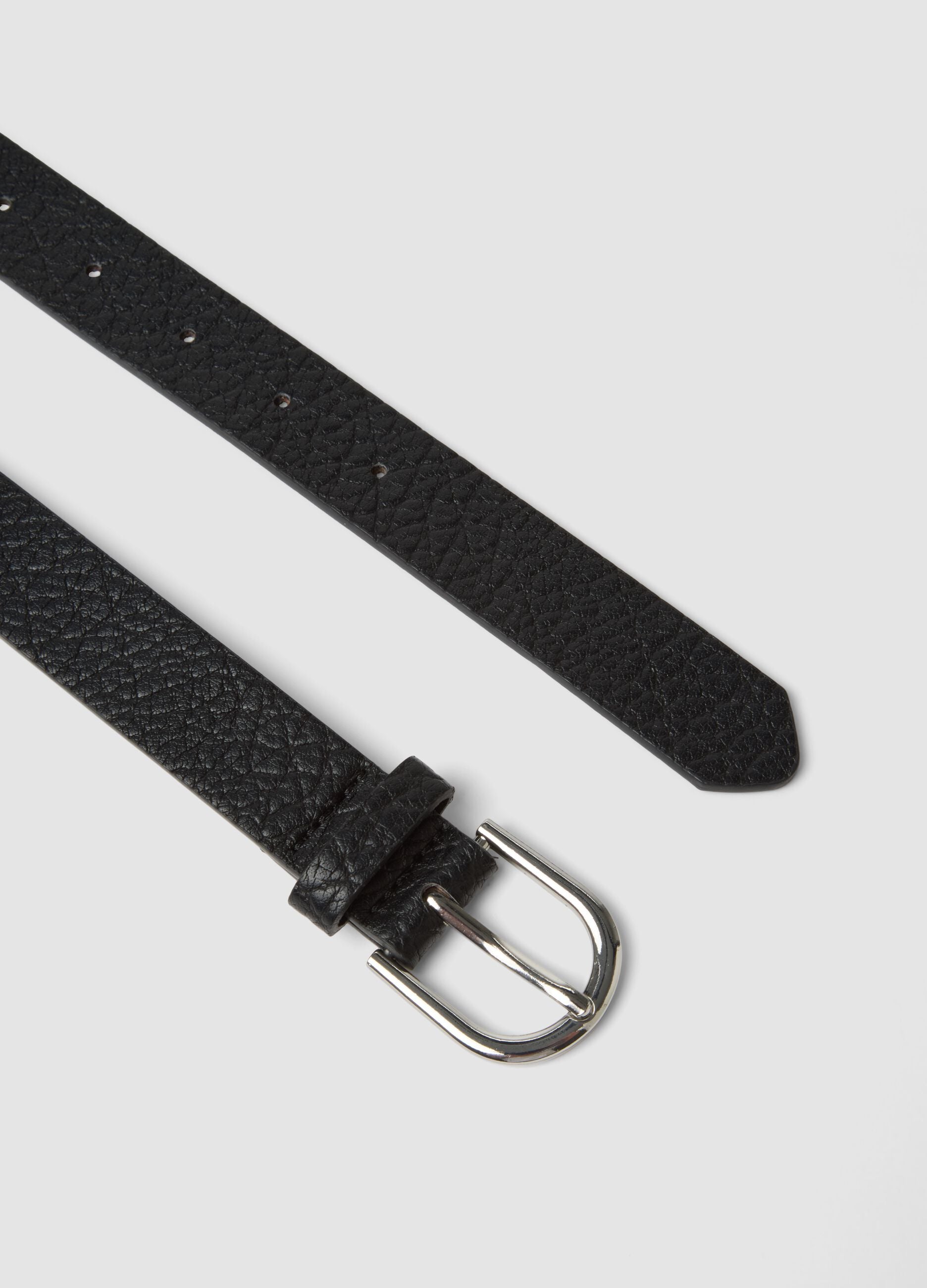 Black hammered-effect belt with silver buckle