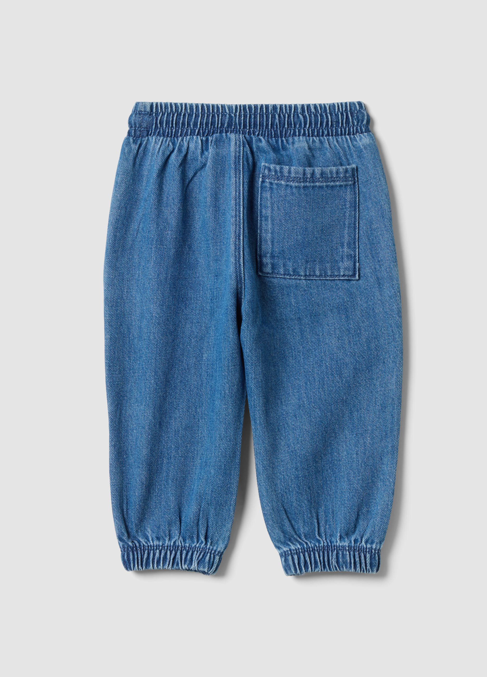 Blaue Denim-Hose aus Baumwoll-Viskose-Mix mit elastischem Bund