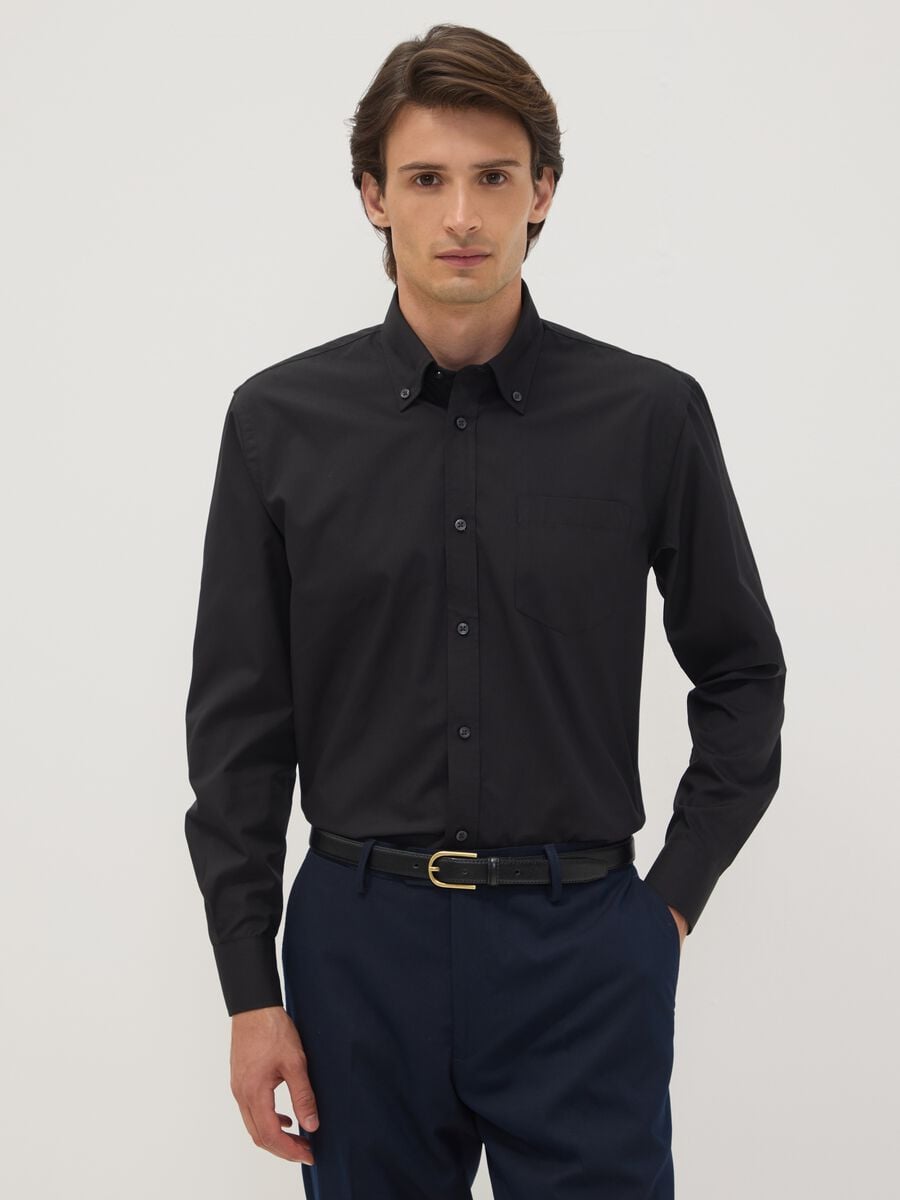 Camicia nera slim fit con colletto classico easy iron_0