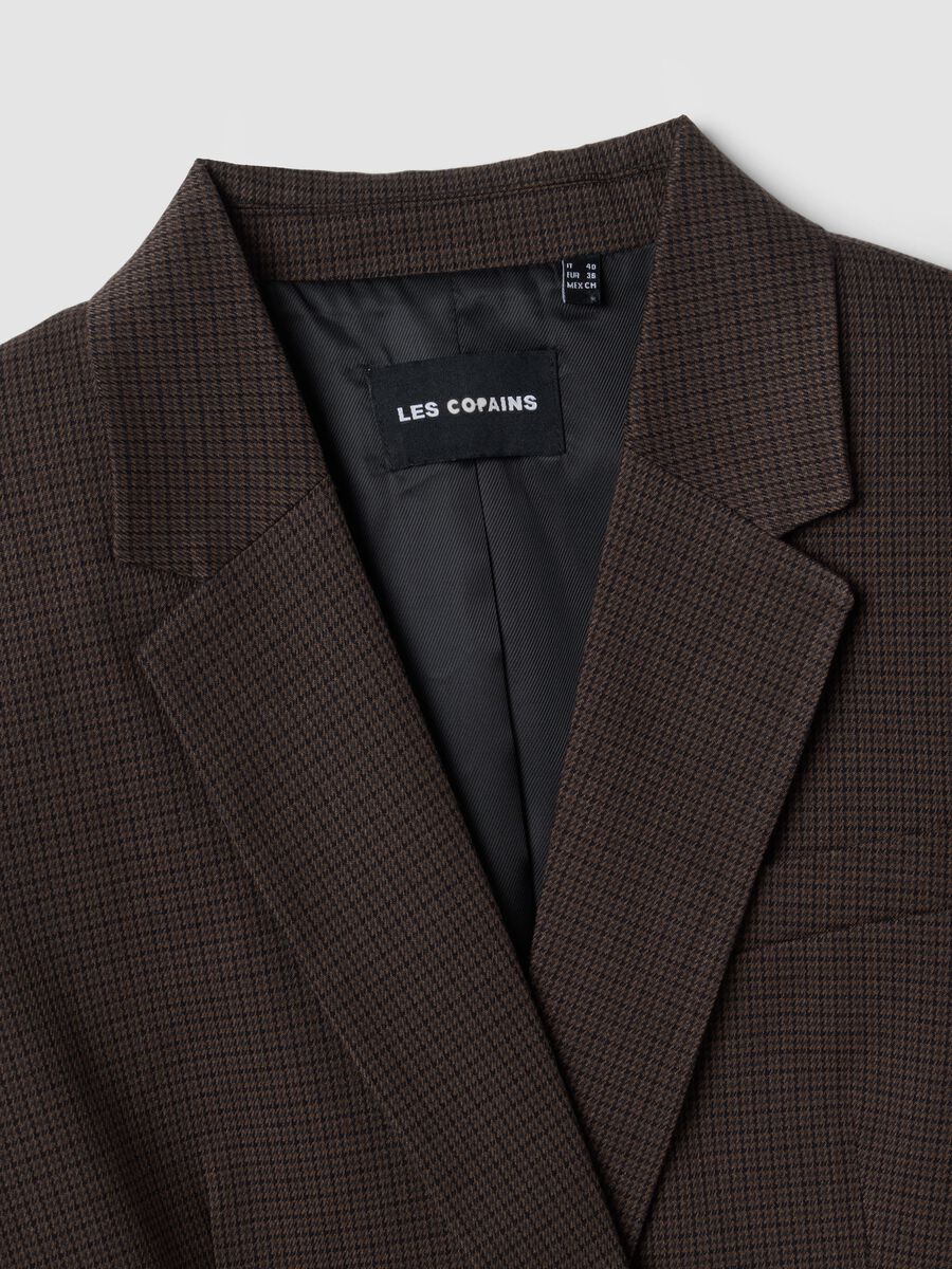 Brown stretch viscose micro-check regular-fit blazer_5