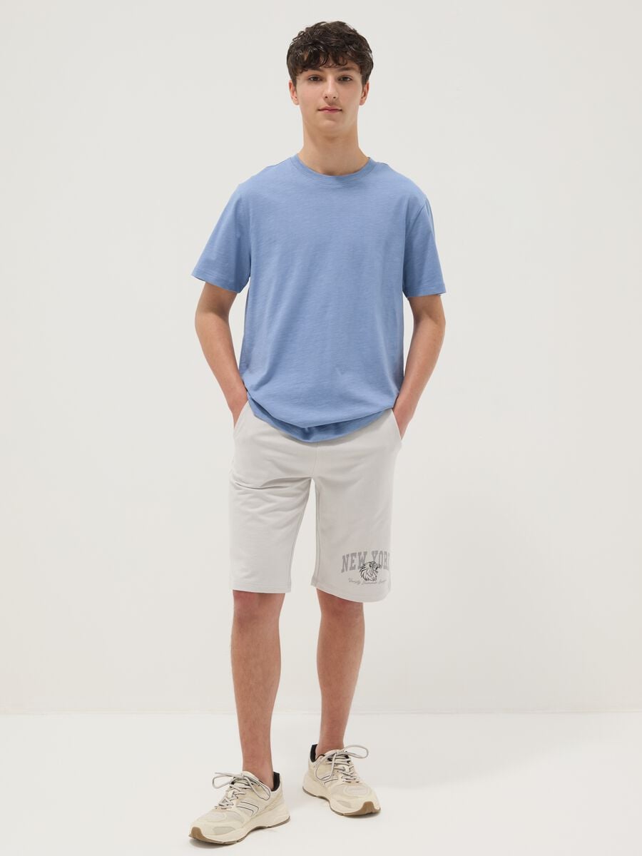Boys' Grey Pure Cotton Shorts Regular Fit with New York Print_0