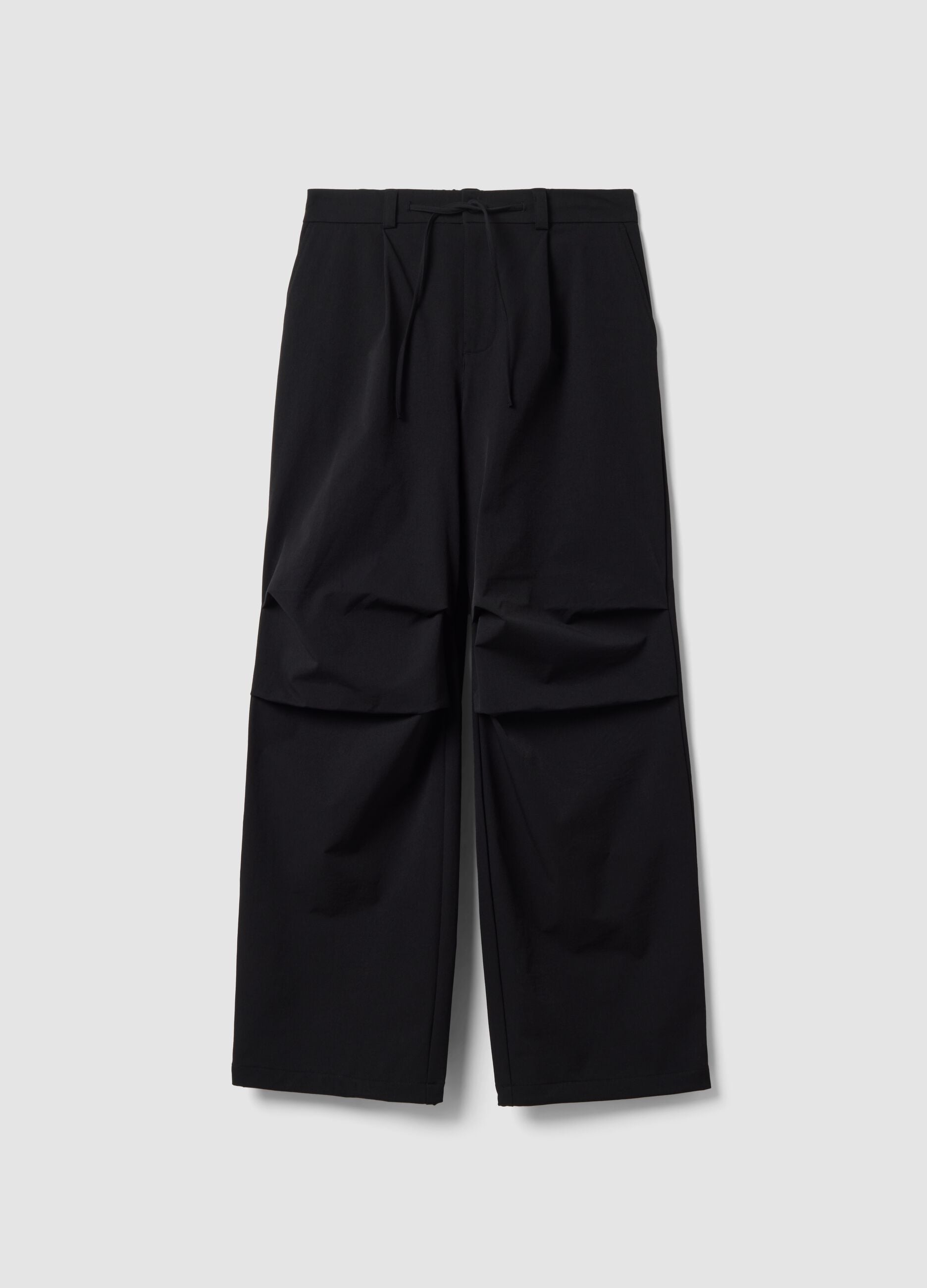 Black stretch-fabric parachute-fit trousers