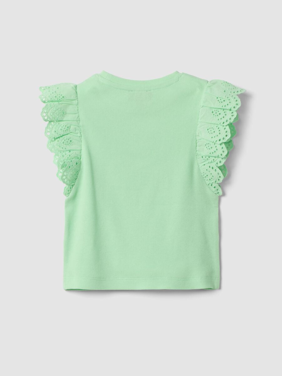 Girls&rsquo; green stretch cotton vest top with ruffles_4