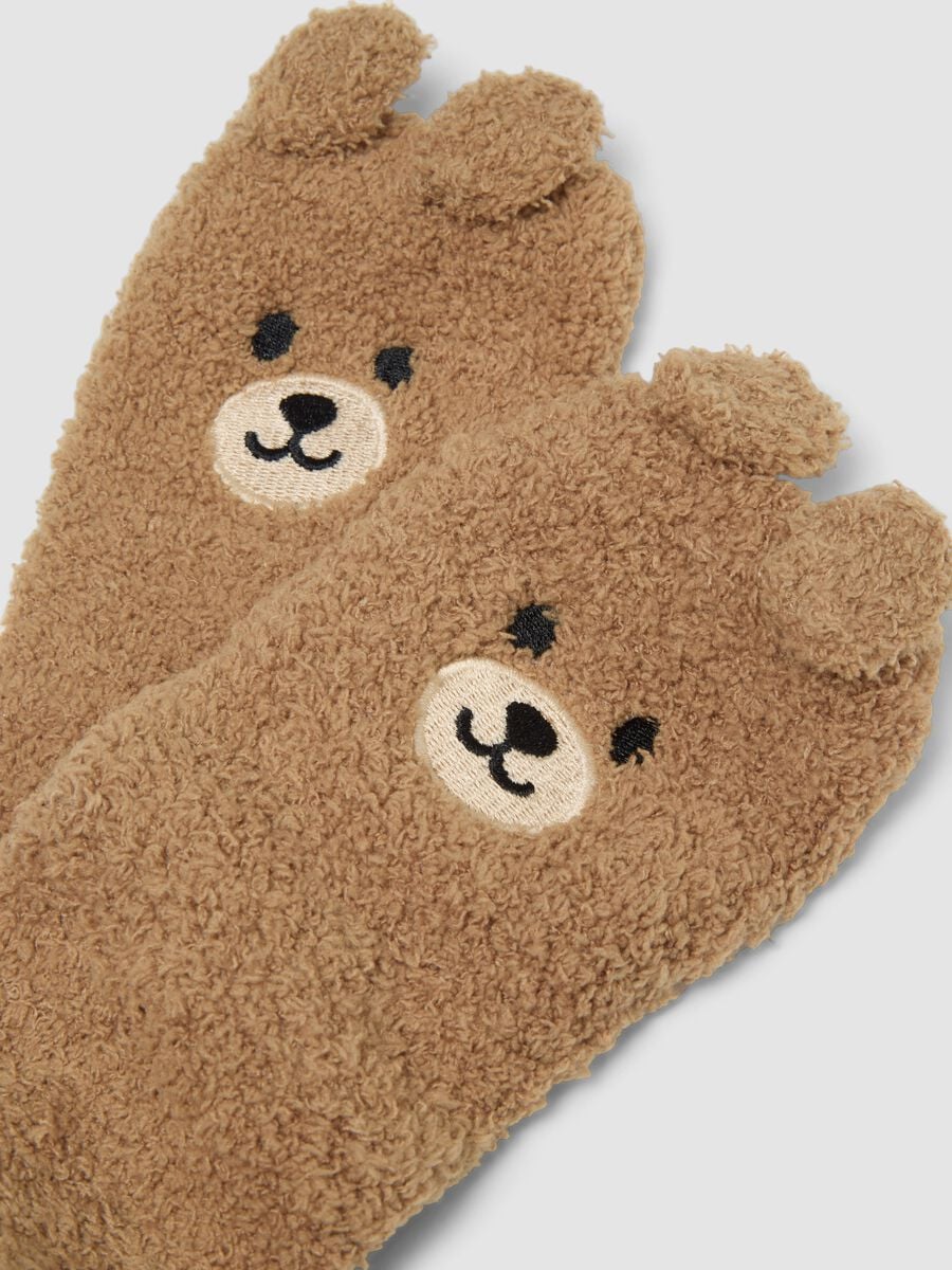 Beige stretch-fabric socks with teddy bear detail_1
