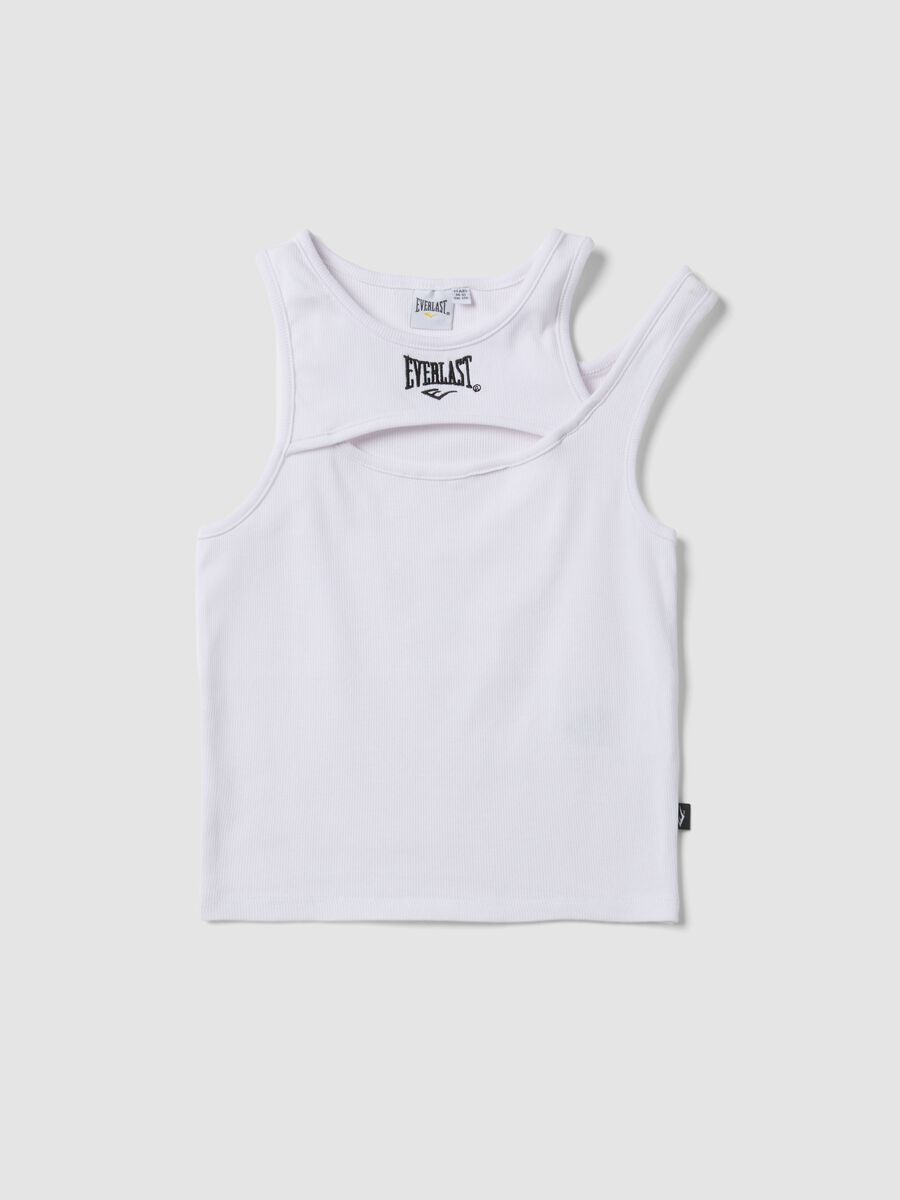White stretch cotton tank top with asymmetric straps_0