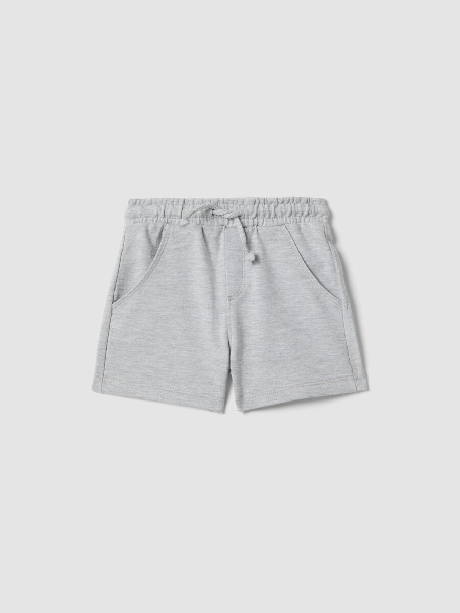 Grey pure cotton shorts with elasticated waistband_0
