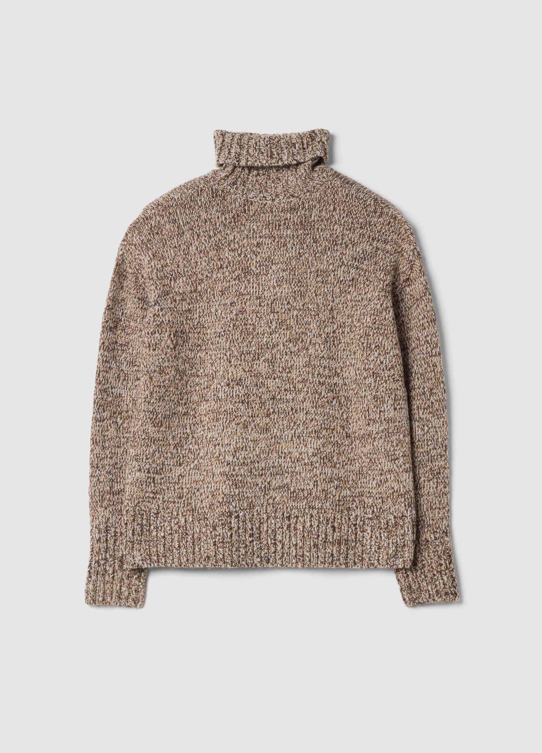 Brown roll-neck wool-blend oversized jumper