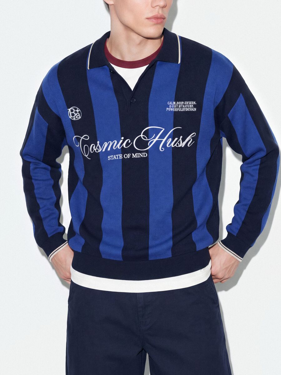 Blue and black pure cotton polo-collar top with oversized fit_4