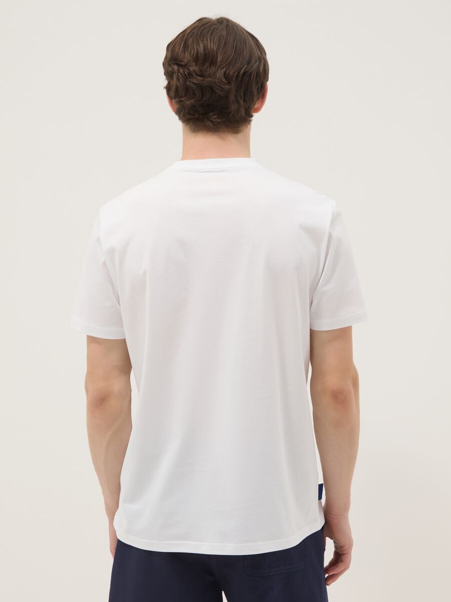 White pure cotton T-shirt with chest print, regular fit_3
