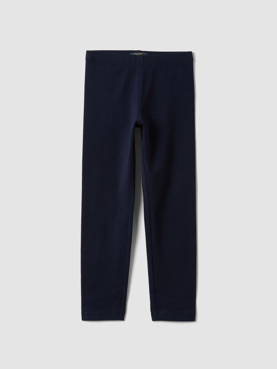 Leggings skinny azuis em algod&atilde;o org&acirc;nico el&aacute;stico para menina_0