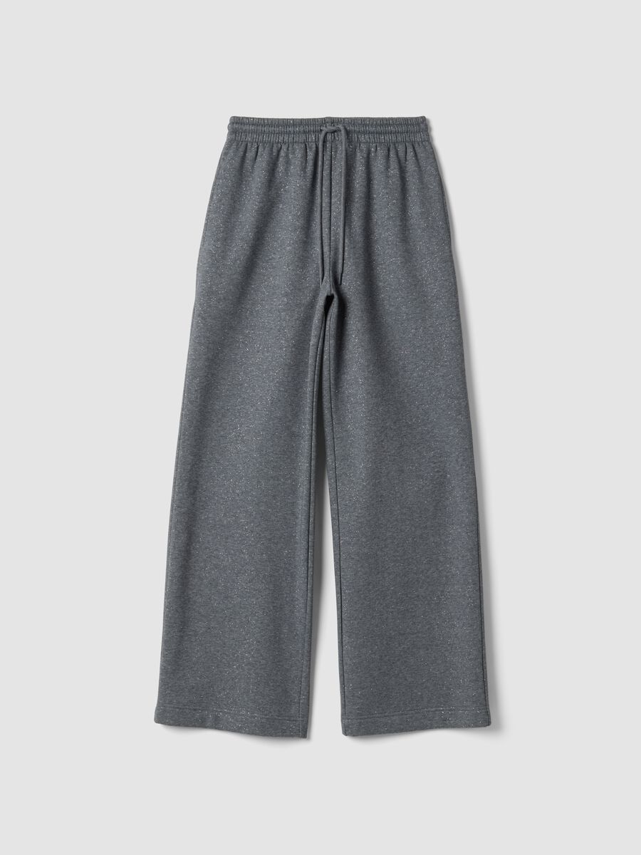 Cal&ccedil;as cinzentas wide leg em mistura de algod&atilde;o com lurex_0