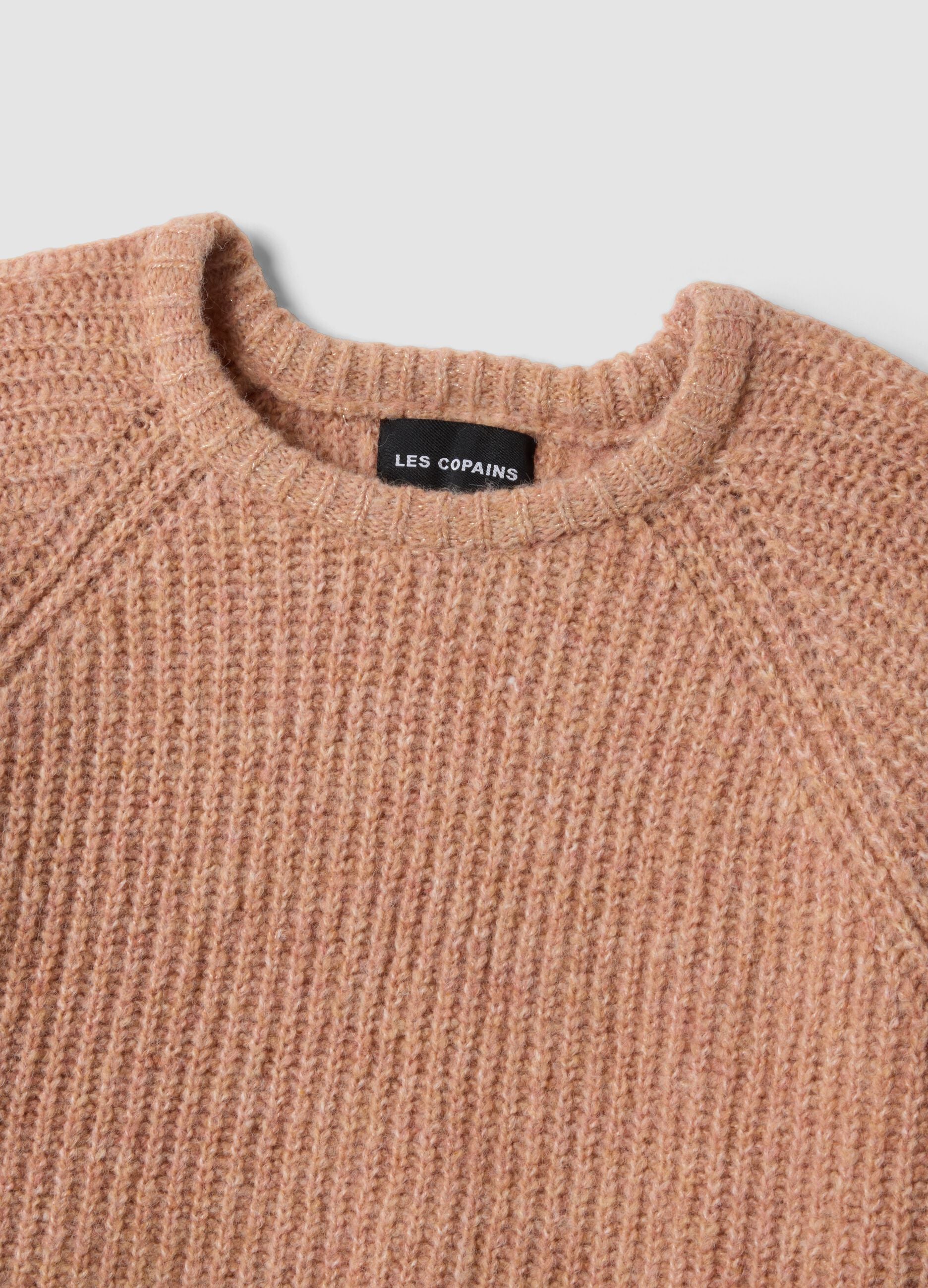 Rosa Rippstrickpullover aus elastischer Wolle, Regular Fit