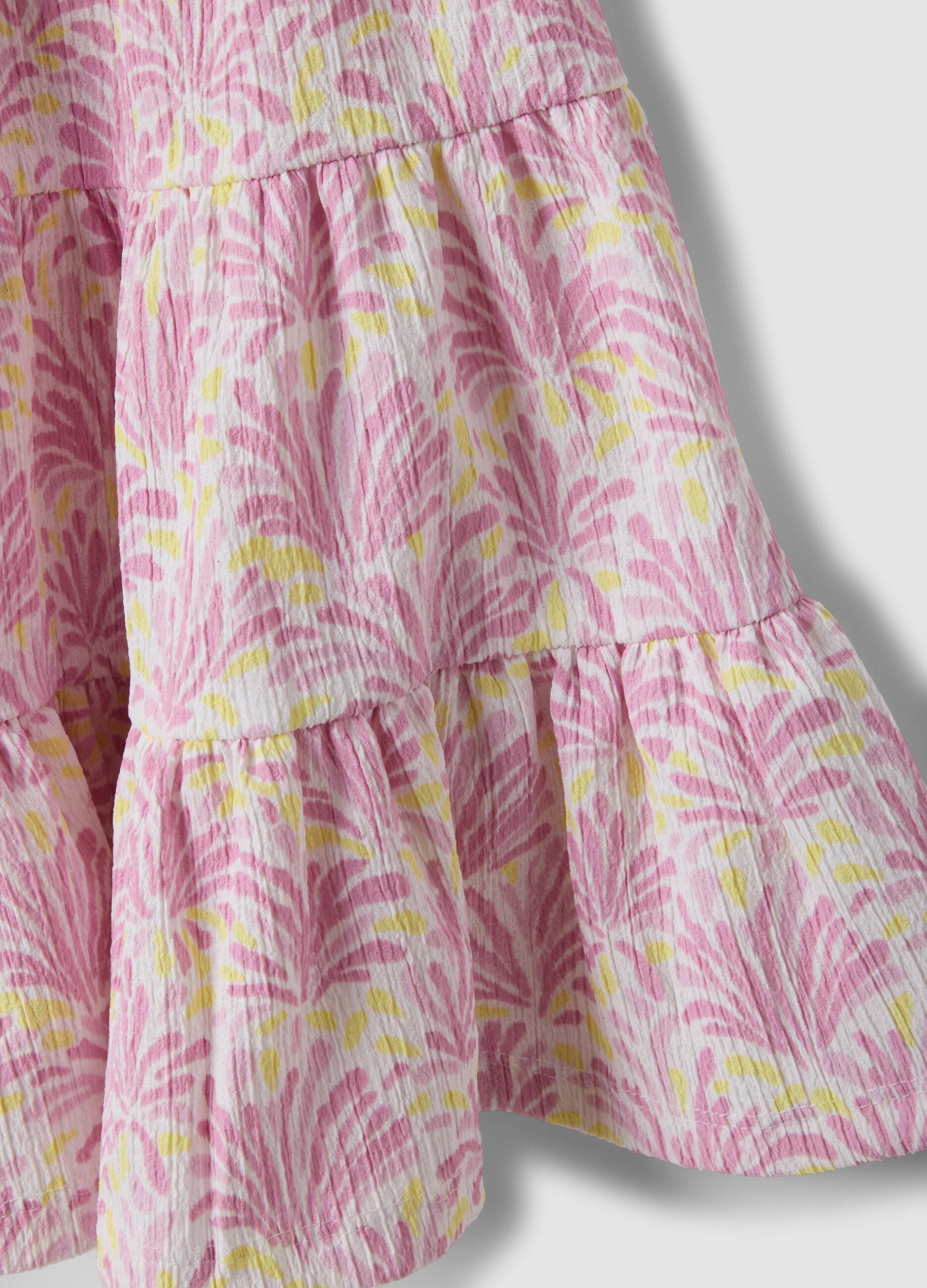 Girls&rsquo; pink sleeveless stretch dress with floral print