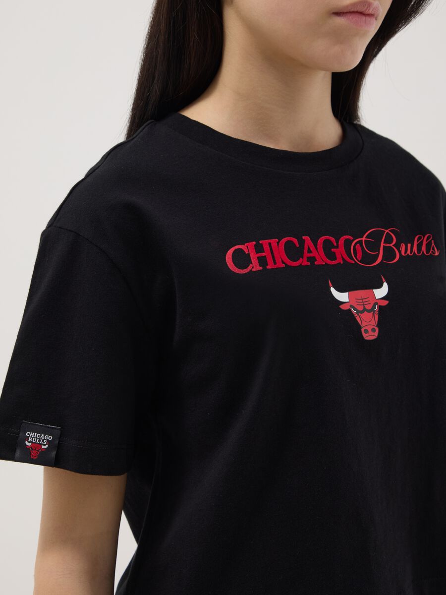 Girls' pure black cotton relaxed fit Chicago Bulls T-shirt_1
