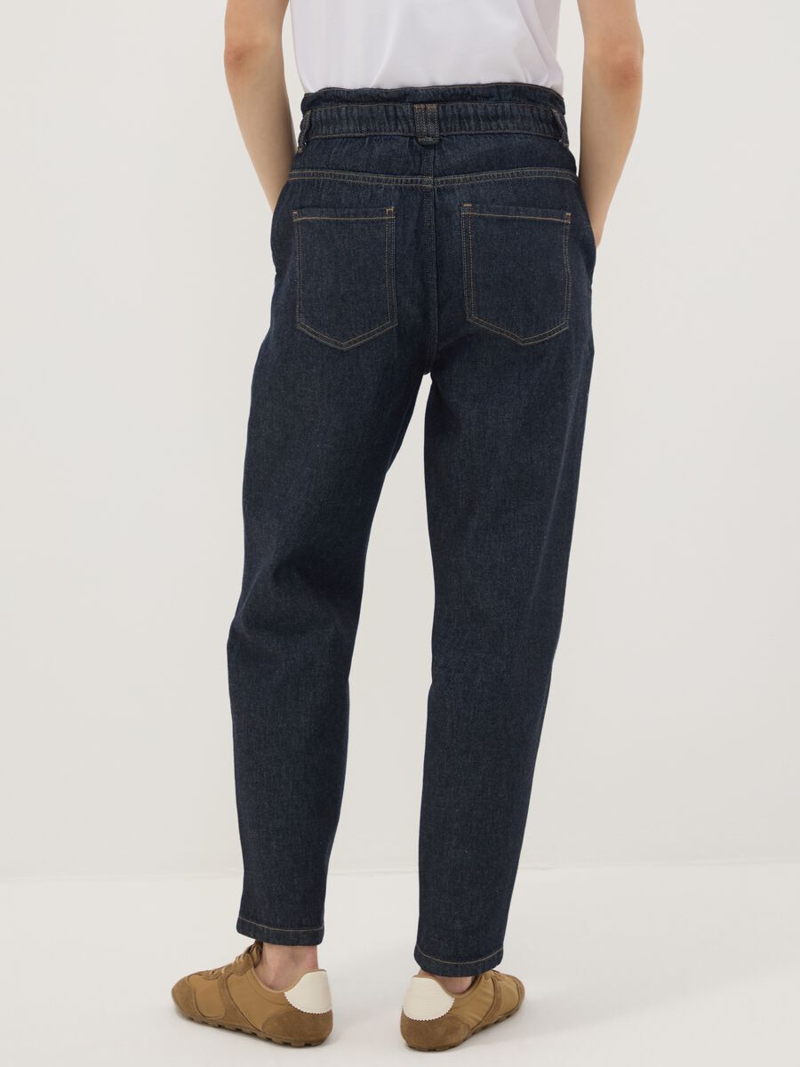 Blue denim baggy-fit pure cotton jeans with paper-bag waist_2