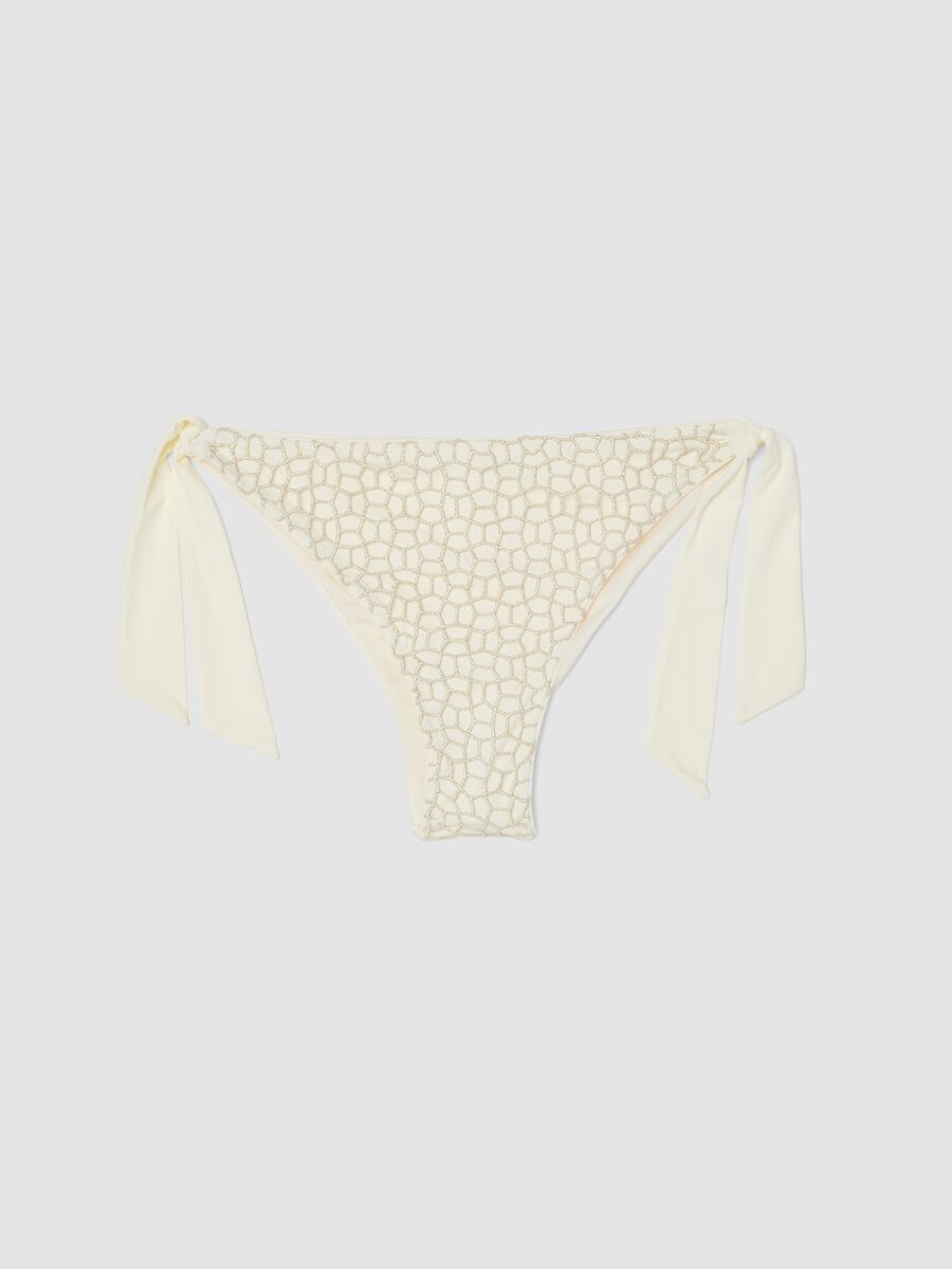 White bikini bottoms with mesh-effect embroidery and tie sides_0