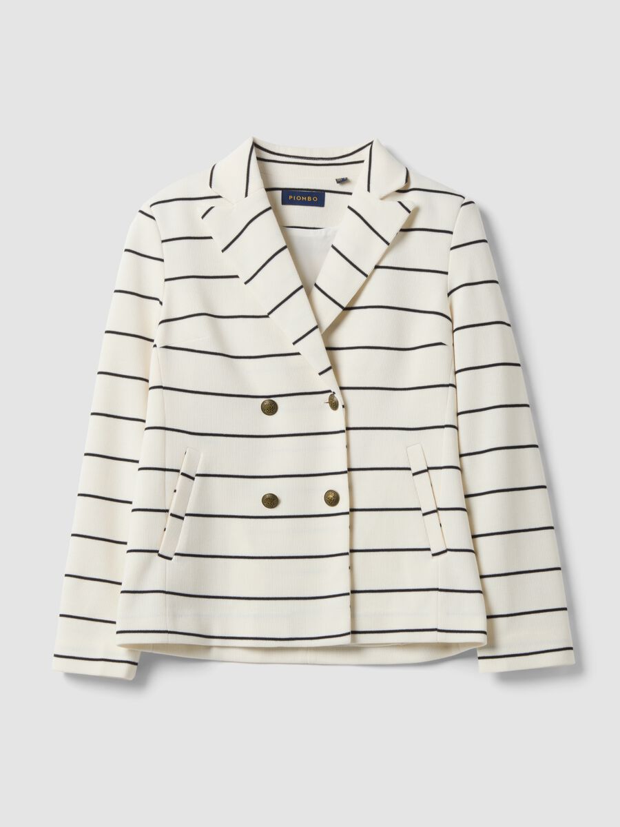 Weisser, gestreifter Regular-Fit Zweireiher-Blazer mit klassischem Revers_4