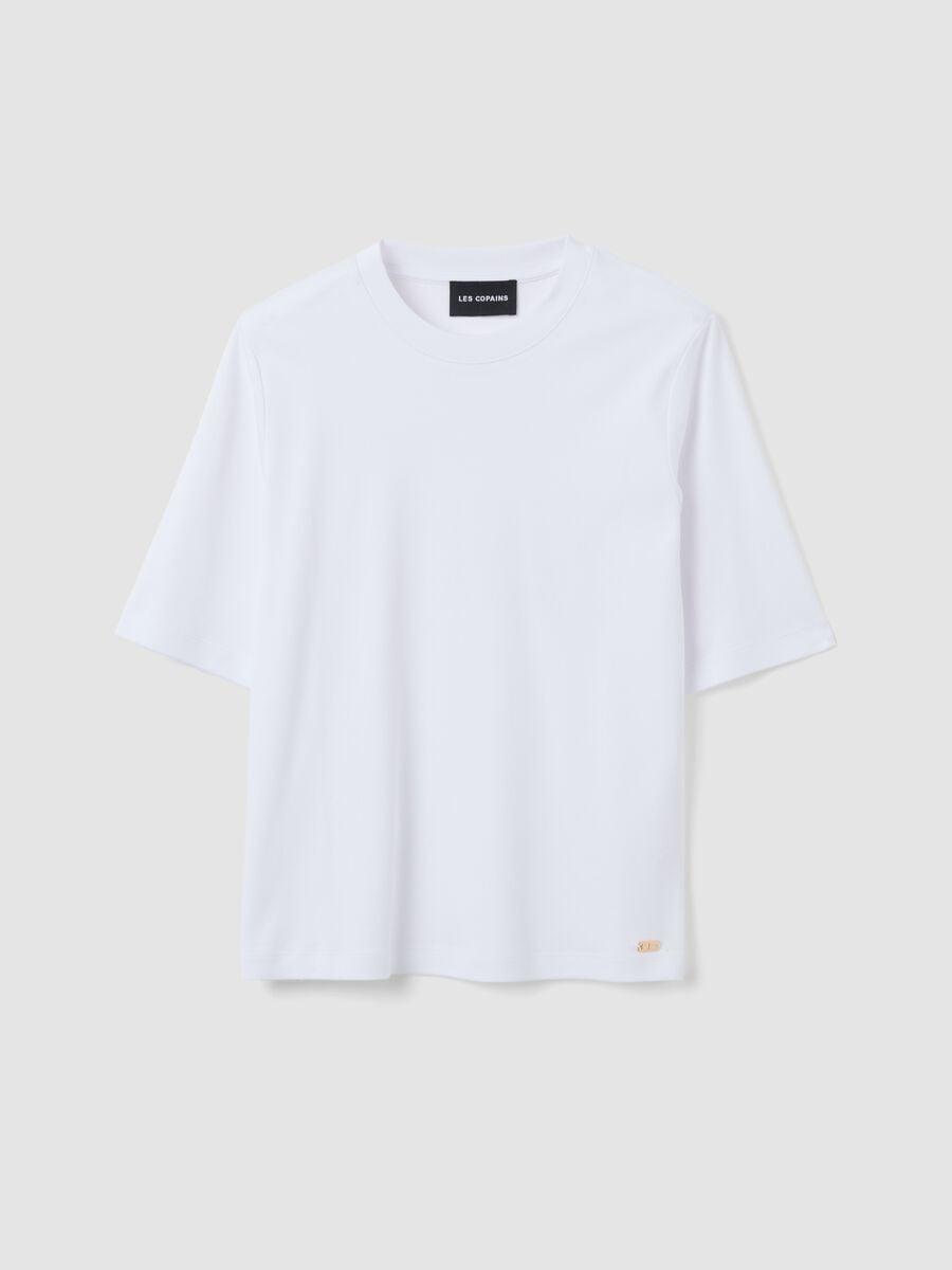 T-shirt boxy fit bianca in misto cotone e viscosa_0