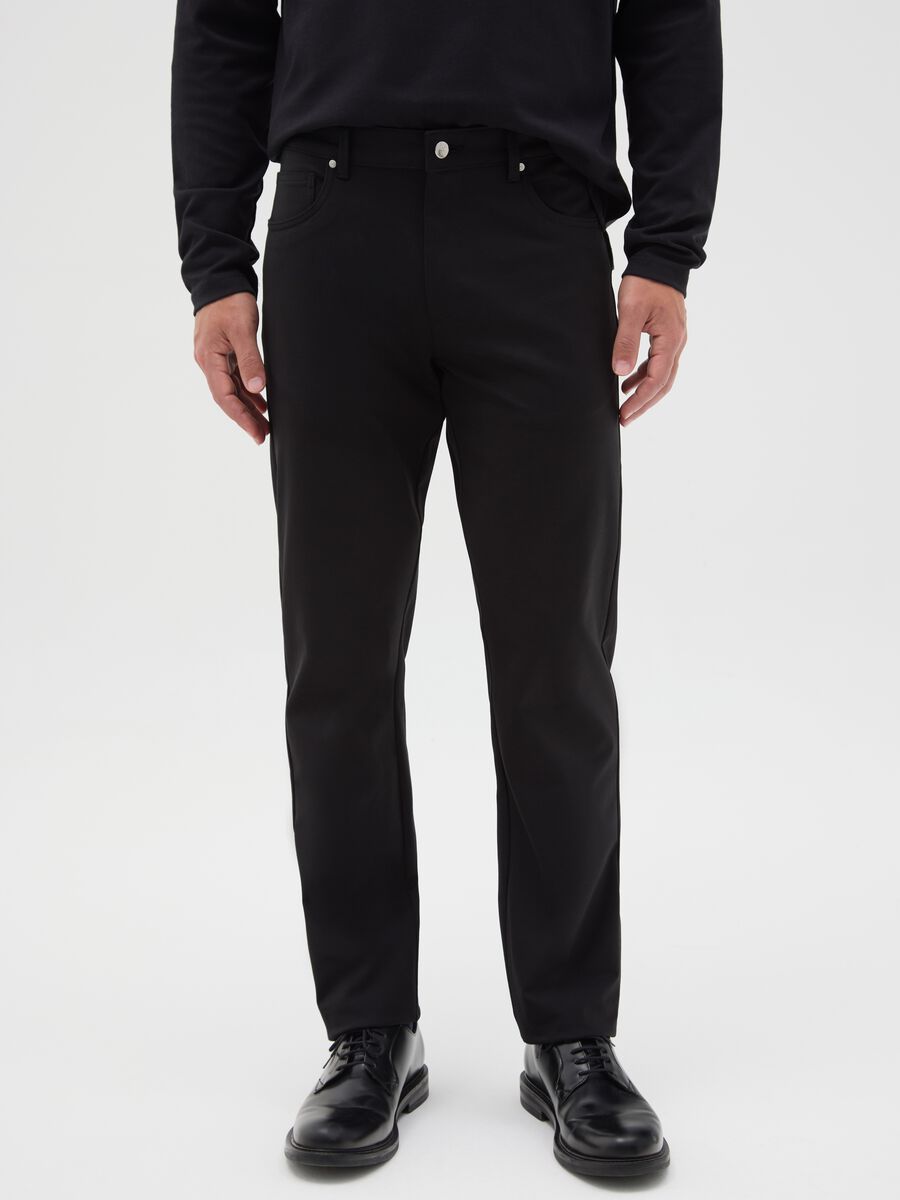 Black Cotton Blend Slim Fit Trousers_1