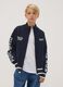 Blue zip-up cardigan with racing embroidery_1