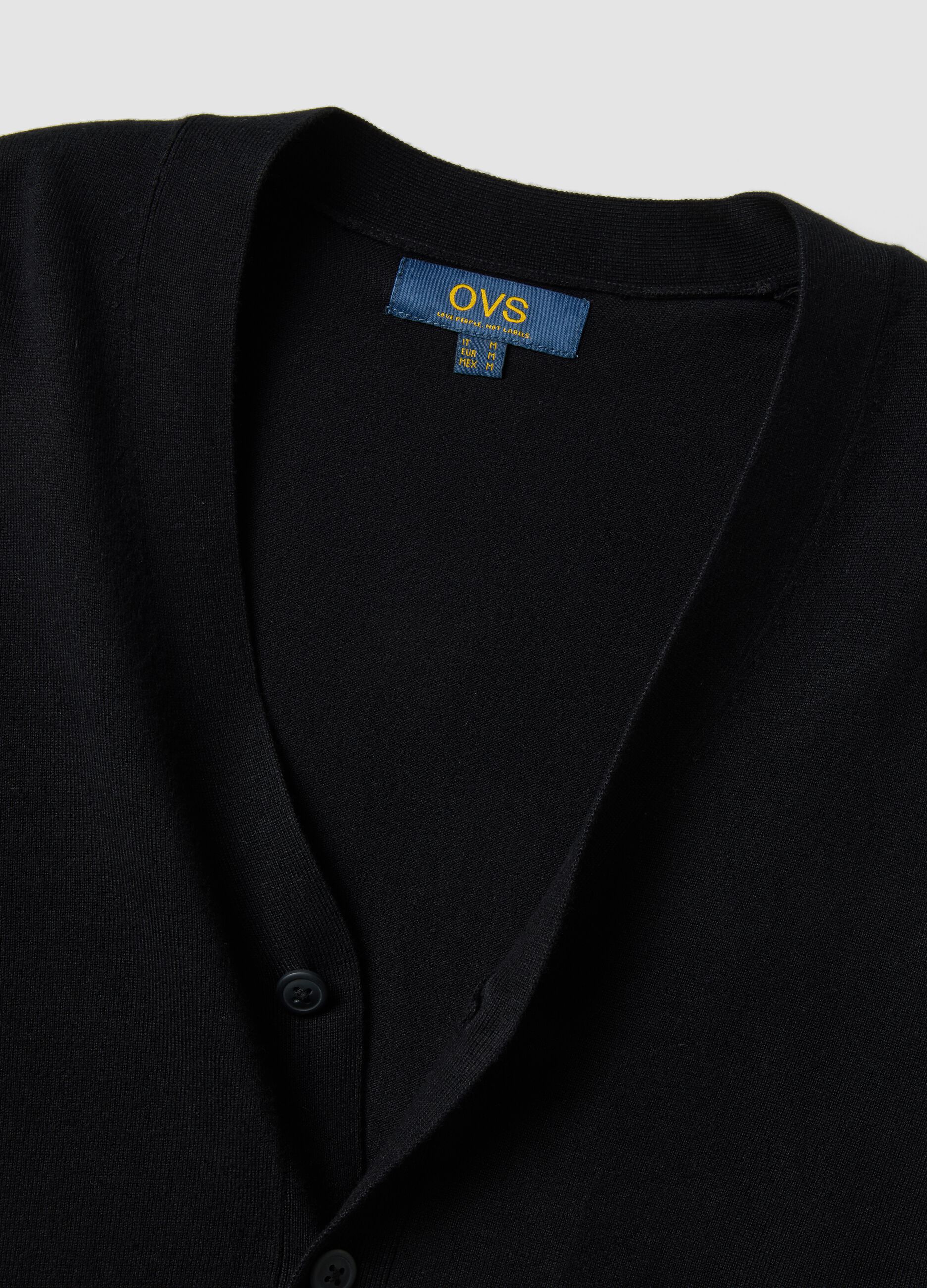 Black viscose-blend V-neck cardigan, regular fit