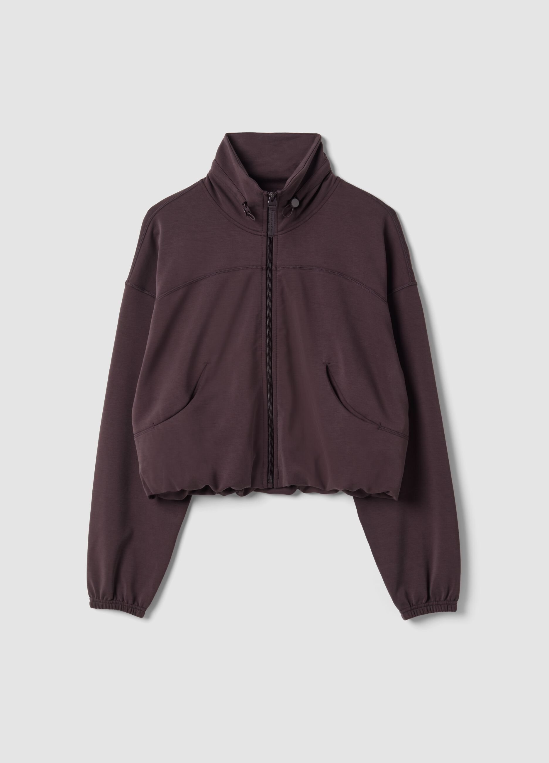 Short brown stretch viscose sweatshirt with high neck