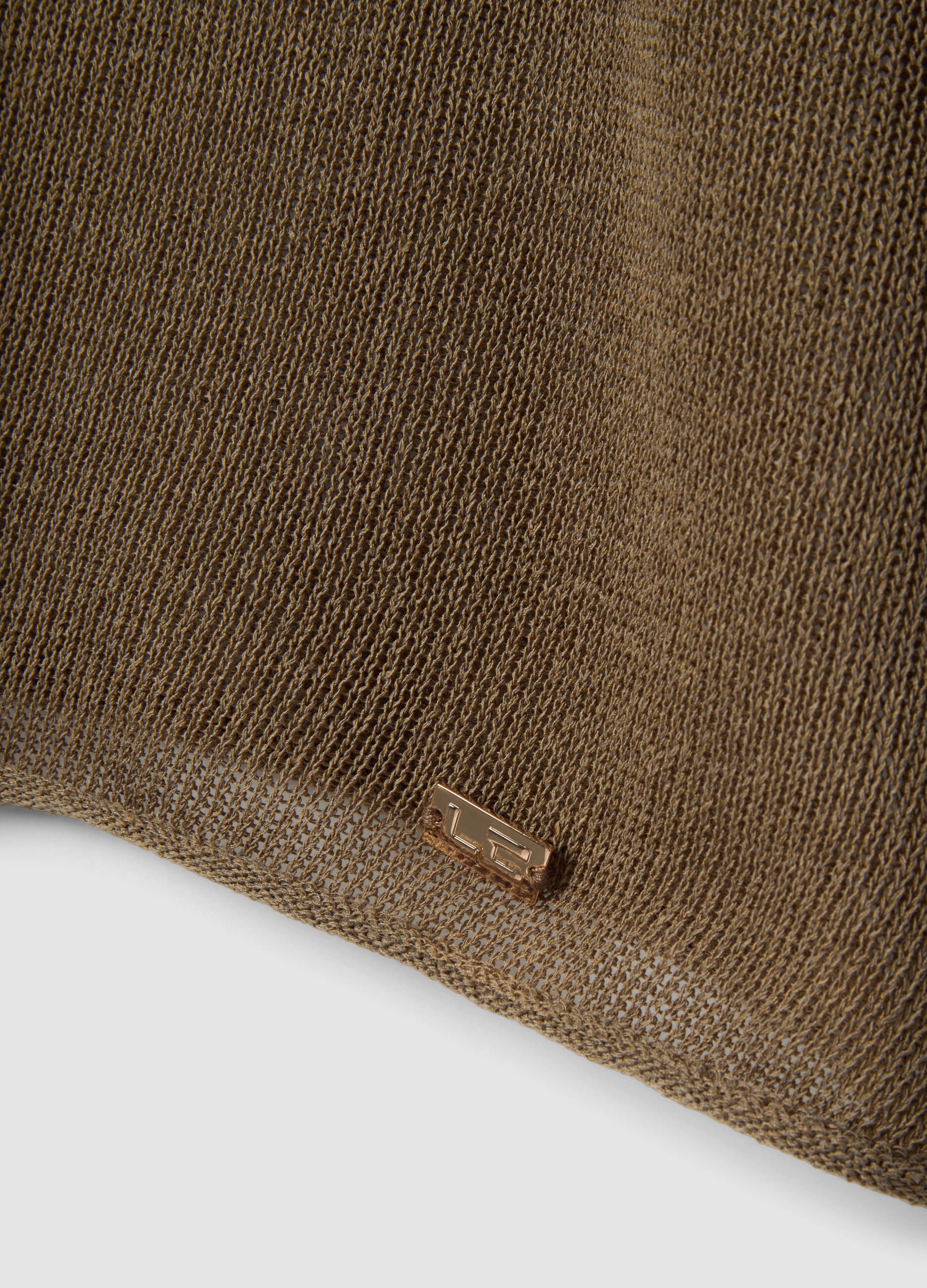 Brauner Oversize-Pullover aus Lyocell- und Leinenmischung mit V-Ausschnitt