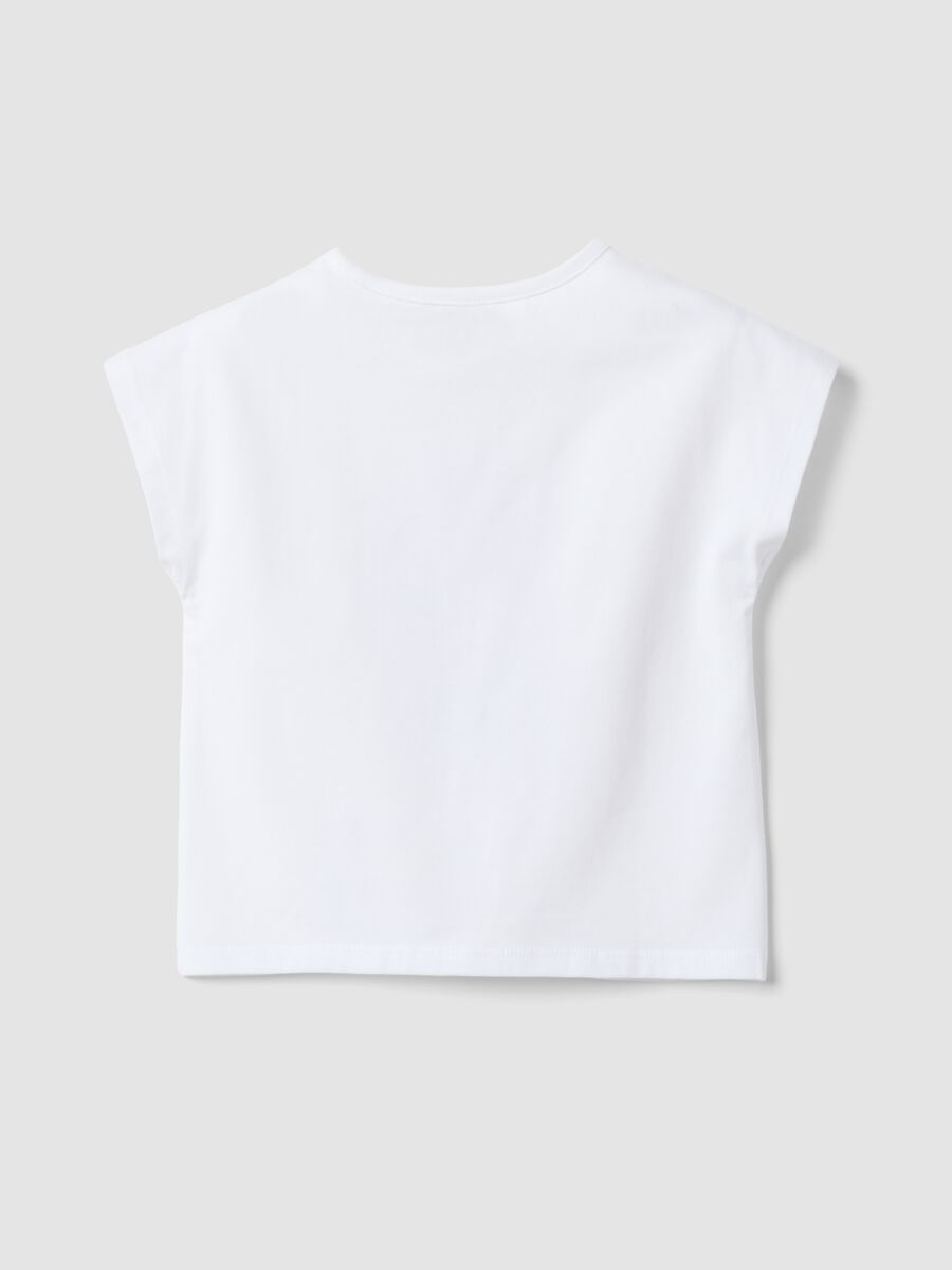 White stretch cotton T-shirt with knot and Toy Story print for girls_2