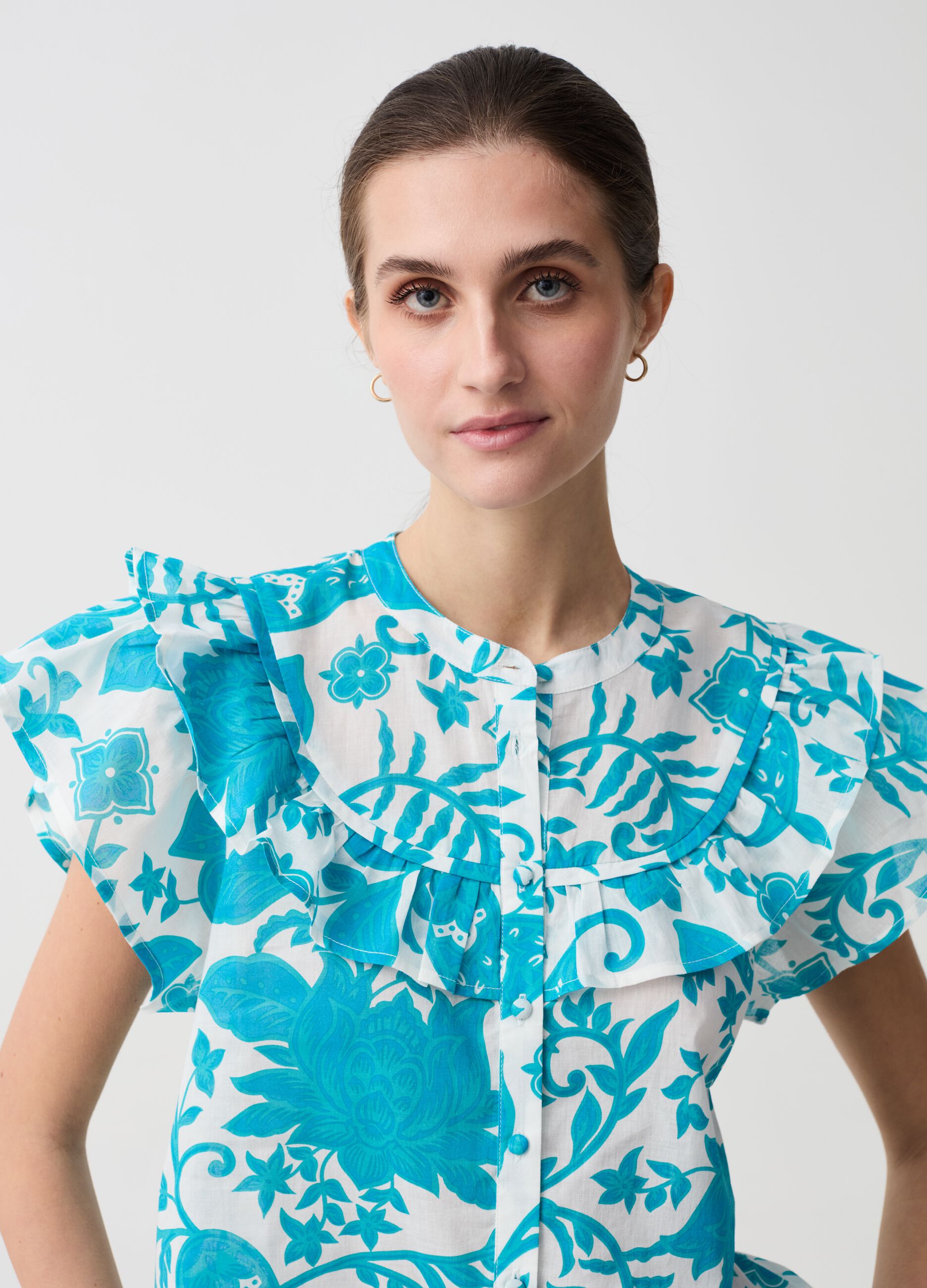 Printed blouse with flounce