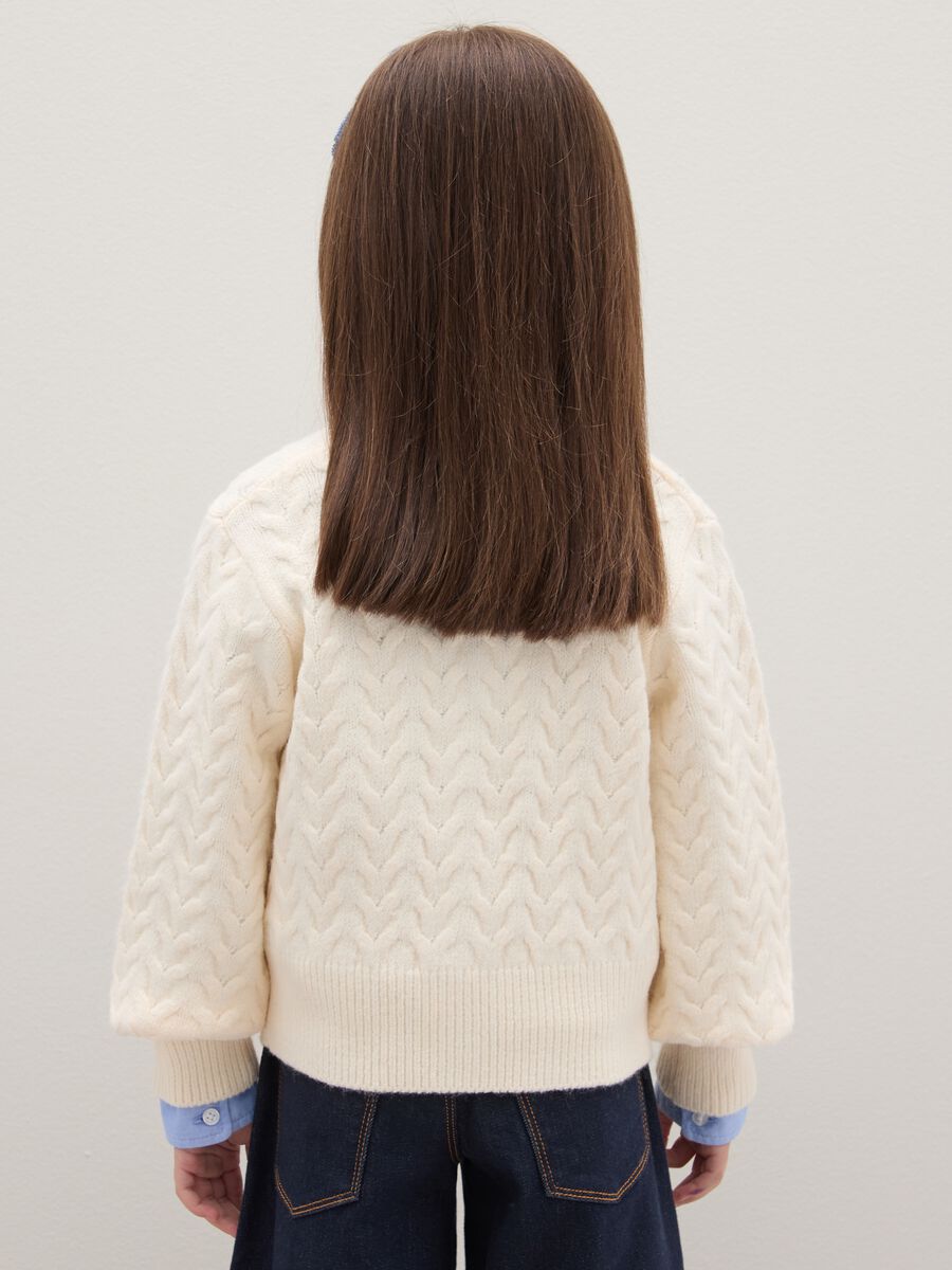 Girls' beige regular fit cardigan with knitted pattern_2