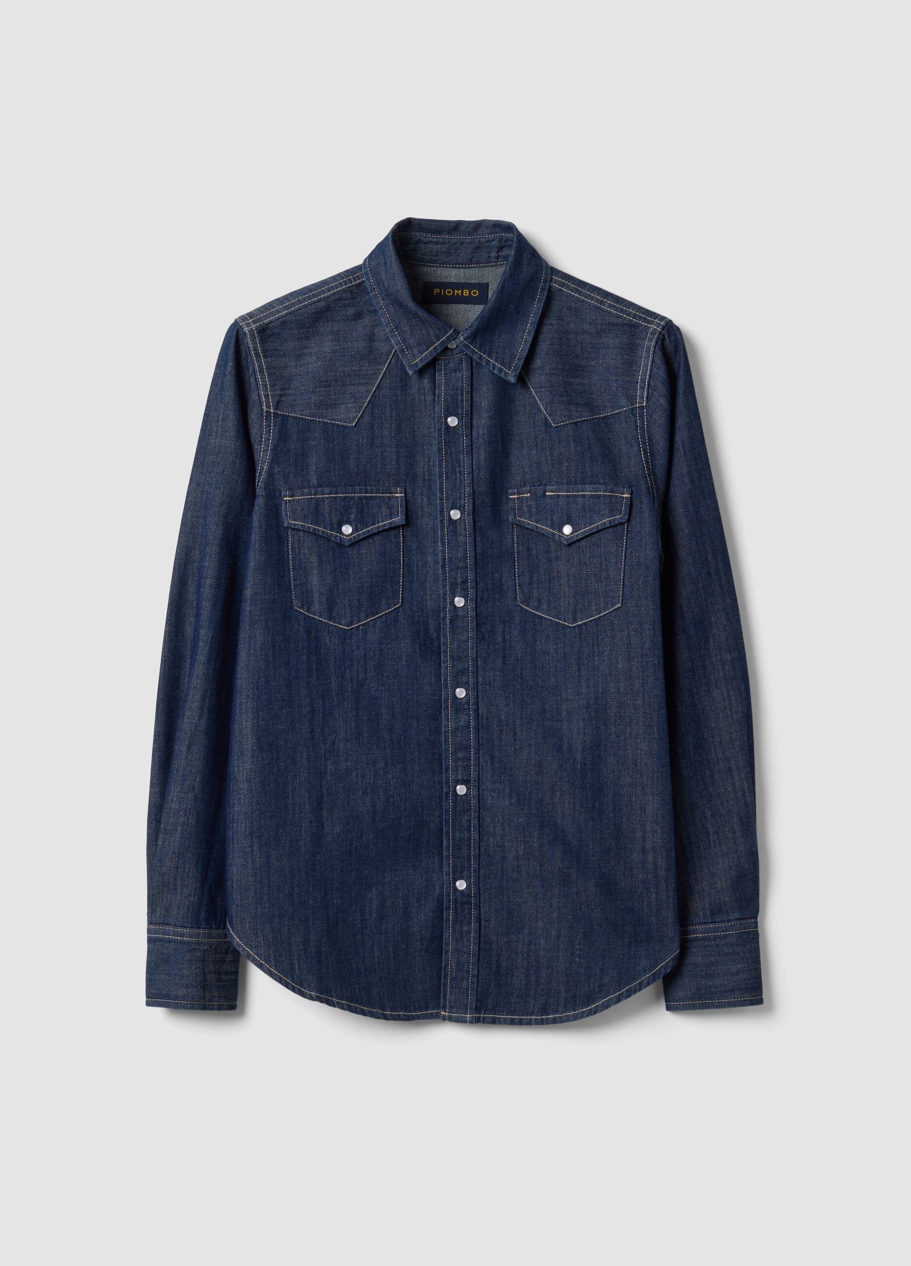 Dark blue pure cotton denim shirt, regular fit